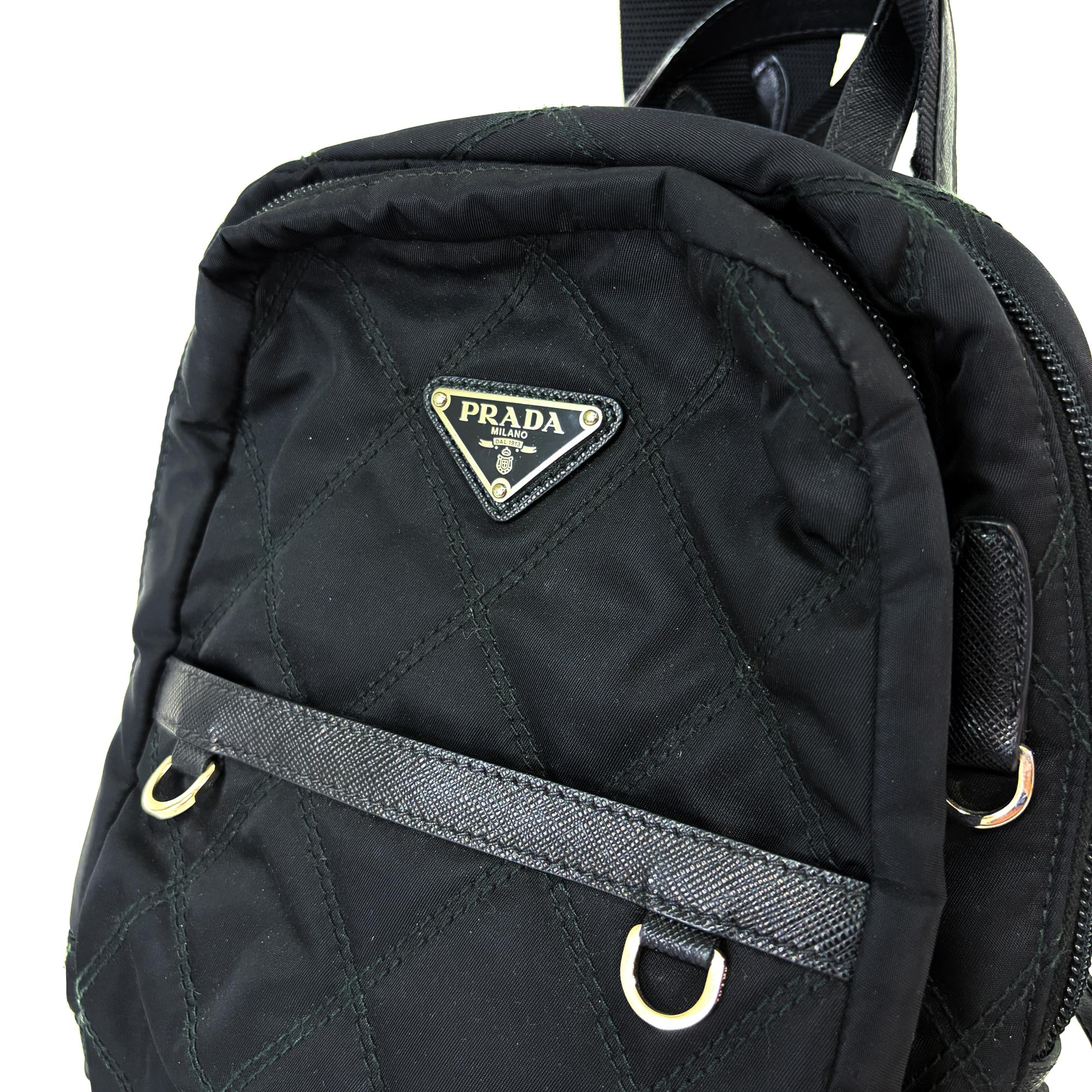 Prada Zip Sling Re-Nylon Black Nylon Backpack Bag (Pre-Owned)