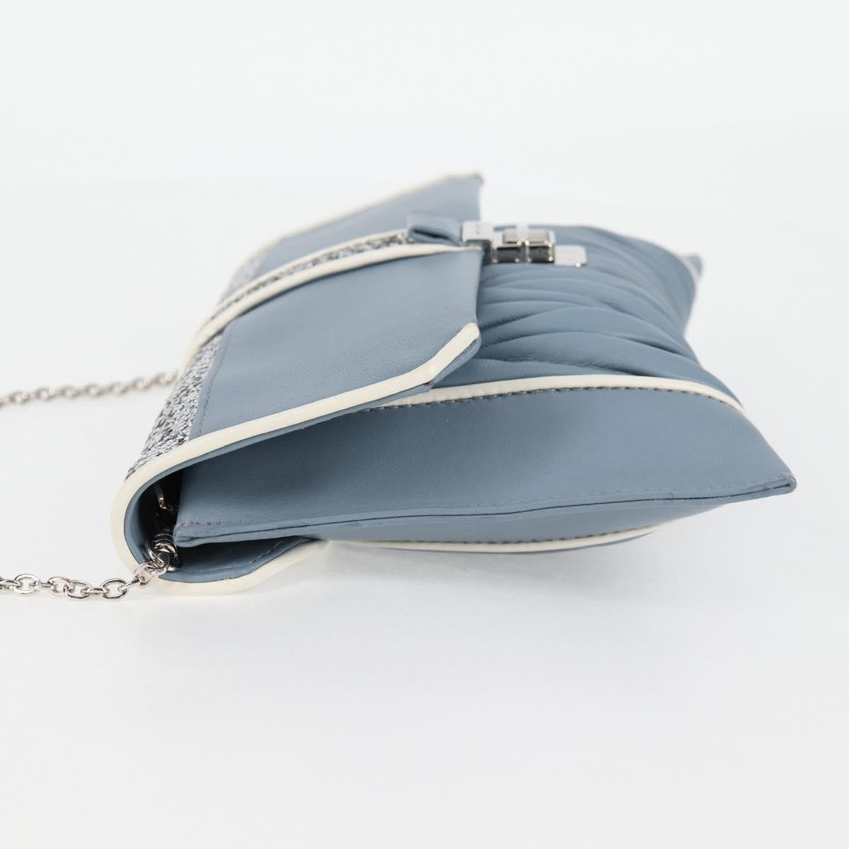 Miu Miu Madras Chain Clutch Matelasse Leather With Glitter Blue Leather Shoulder Bag Bag (Pre-Owned)