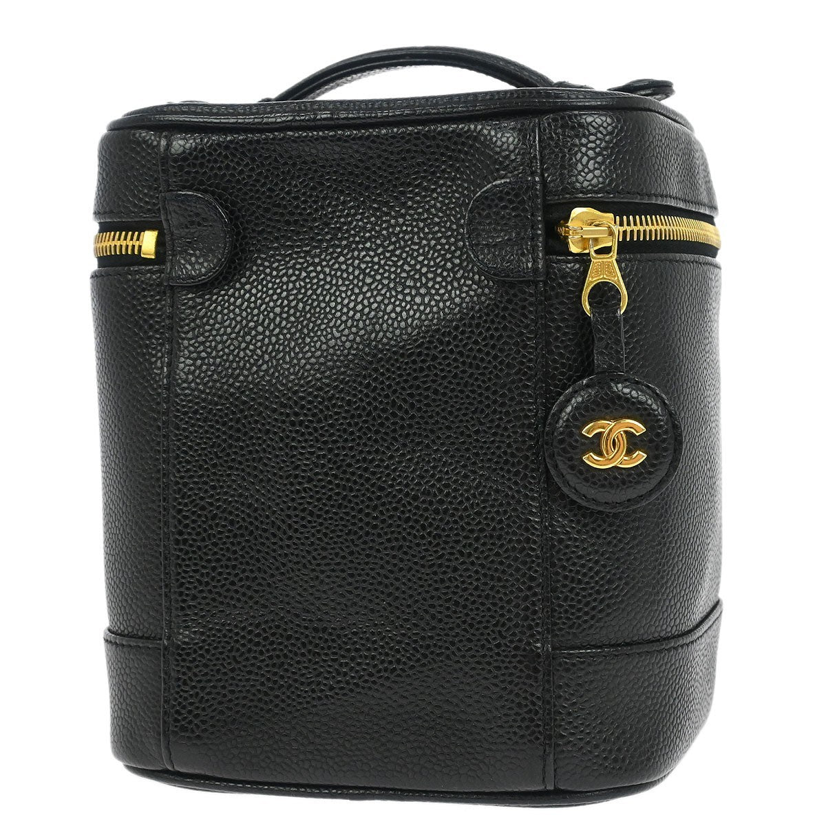 Chanel Vintage Timeless Cosmetic Case Caviar Black Leather Handbag (Pre-Owned)