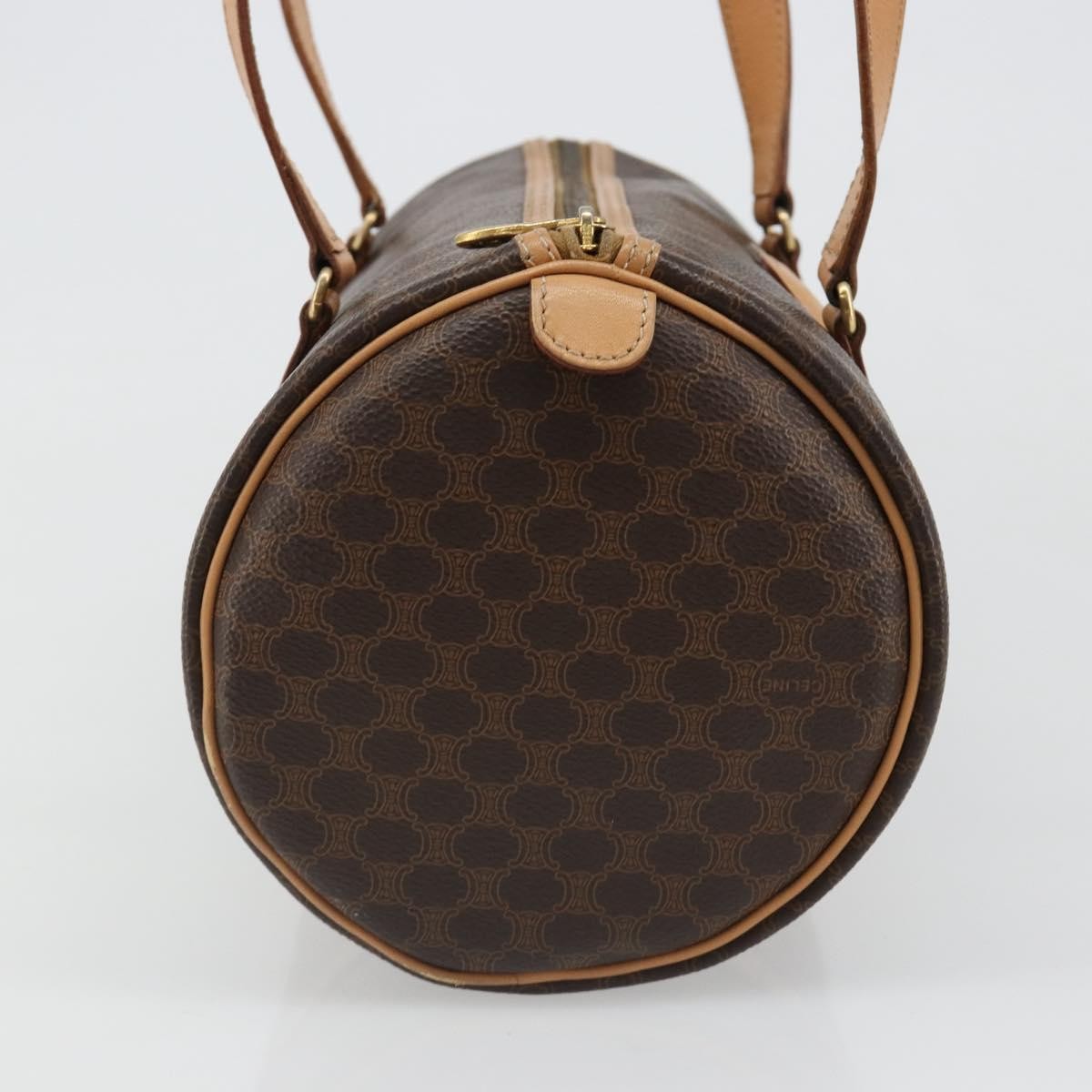 Celine Vintage Barrel Macadam Canvas & Leather Brown Pvc Handbag (Pre-Owned)