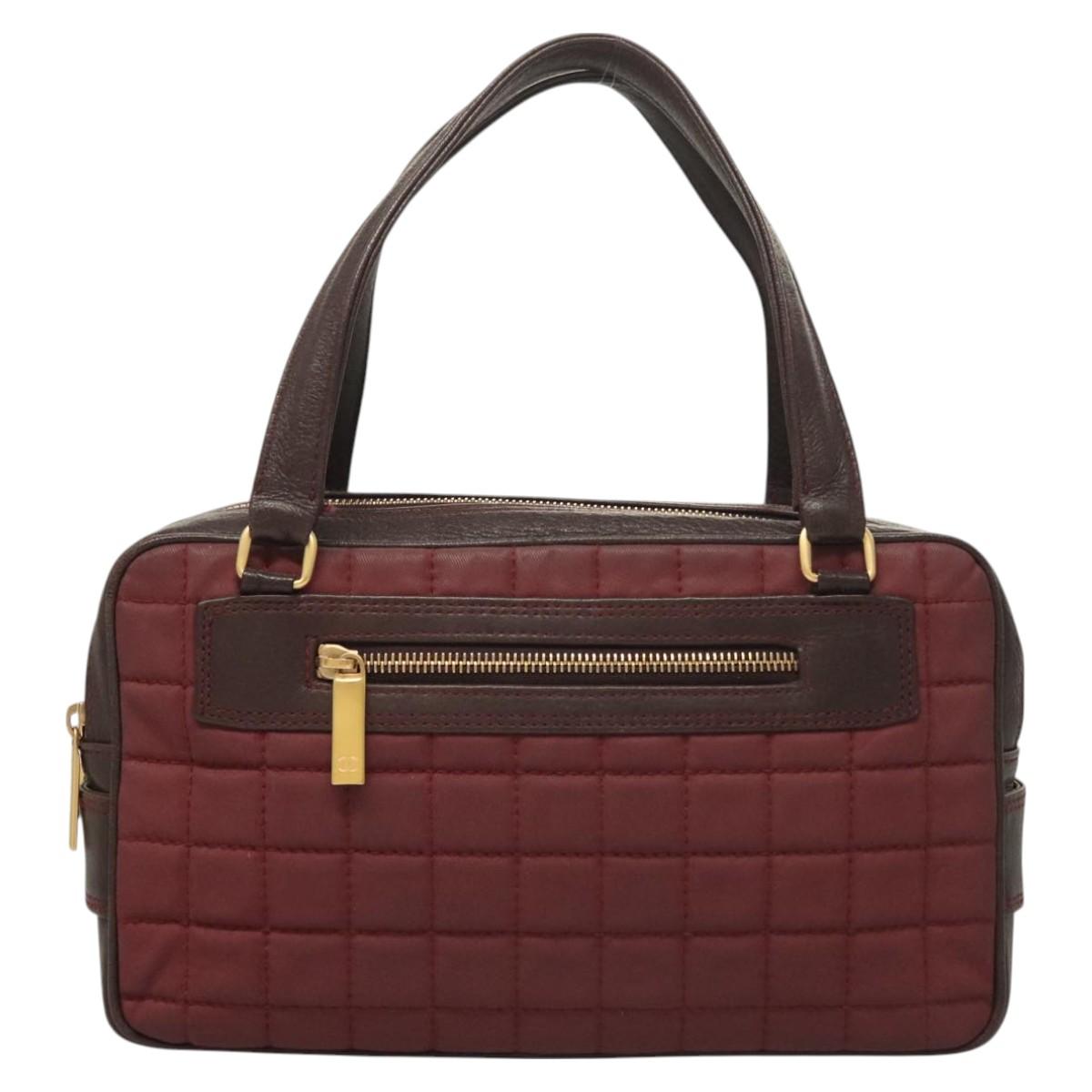 Chanel Chocolate Bar Burgundy Canvas Handbag (Pre-Owned)