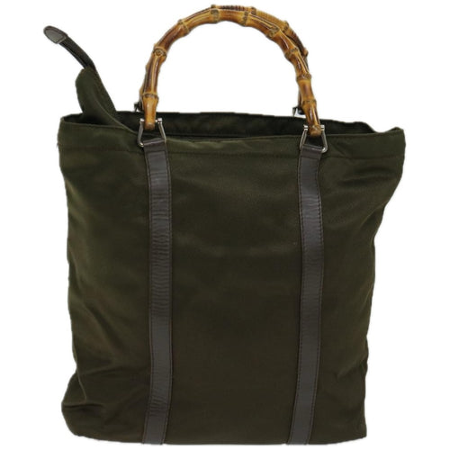 Gucci Bamboo Khaki Synthetic Handbag (Pre-Owned)
