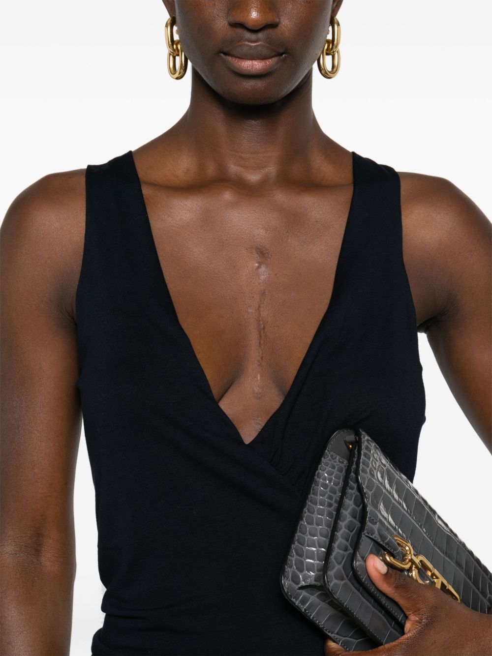 Saint Laurent Women's Ruched V-Neck Mini Dress
