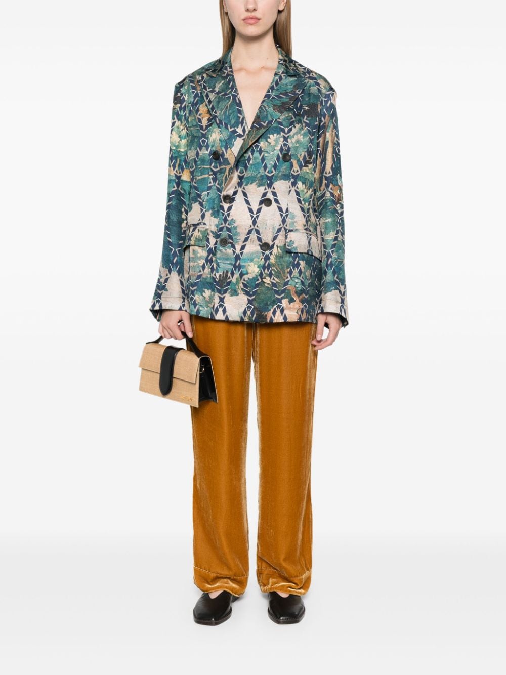 Pierre Louis Mascia Women's English Rear Vents Straight Hem Printed Silk Jacket