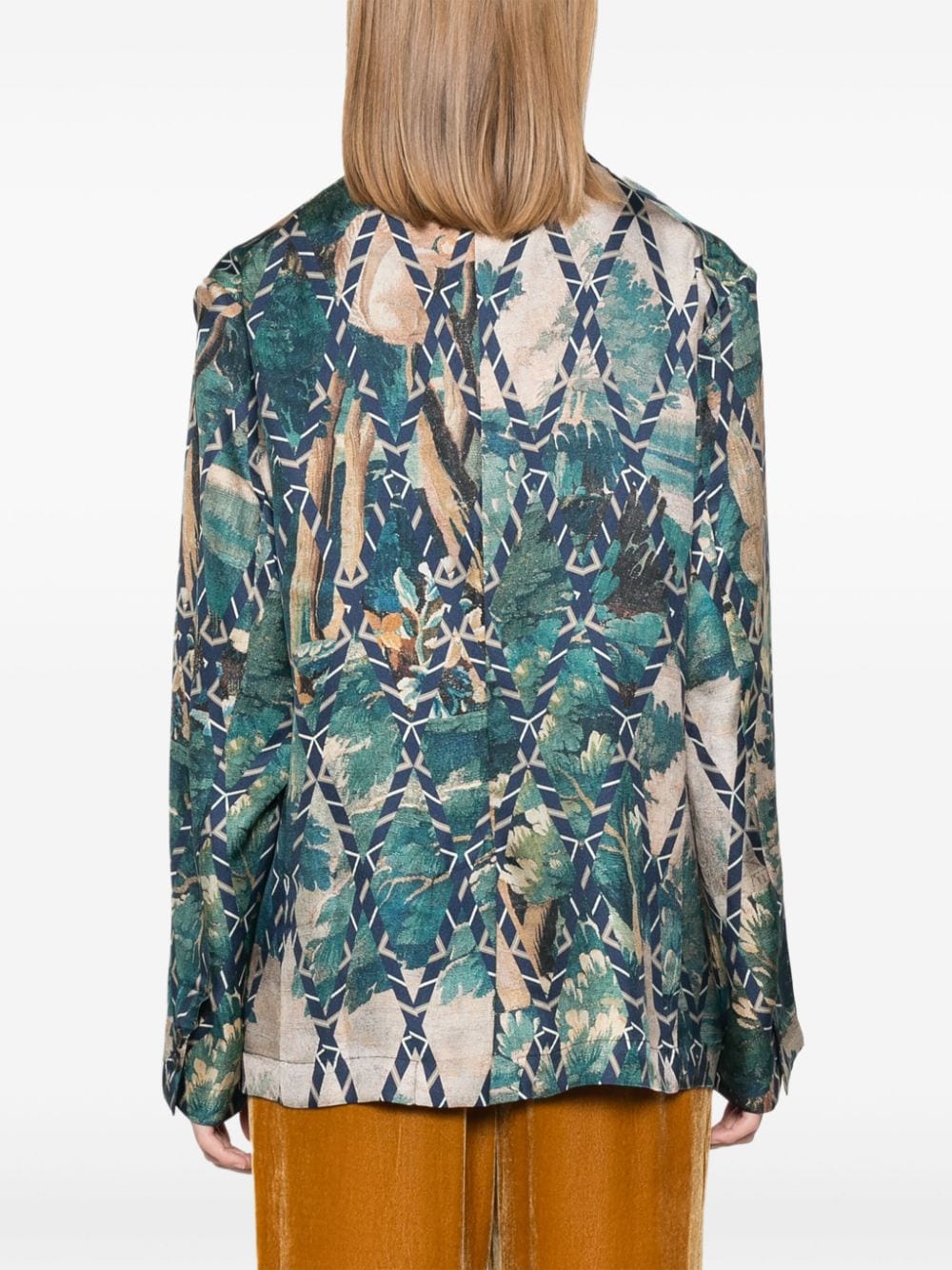 Pierre Louis Mascia Women's English Rear Vents Straight Hem Printed Silk Jacket