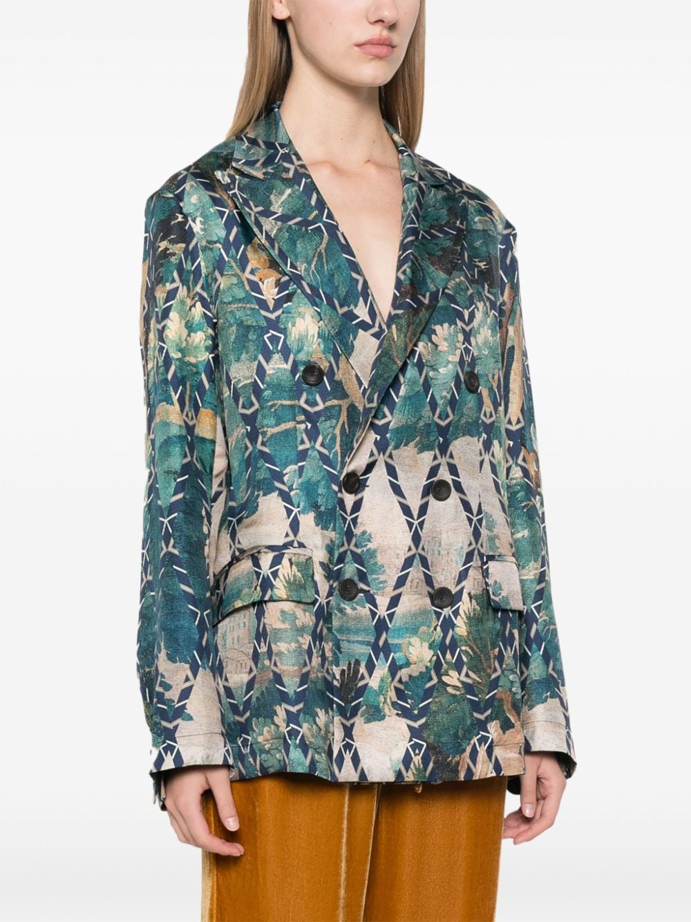 Pierre Louis Mascia Women's English Rear Vents Straight Hem Printed Silk Jacket
