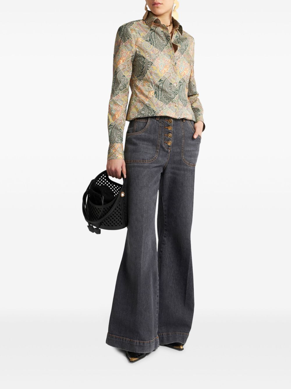 Etro Women's Patchwork-Print Poplin Shirt