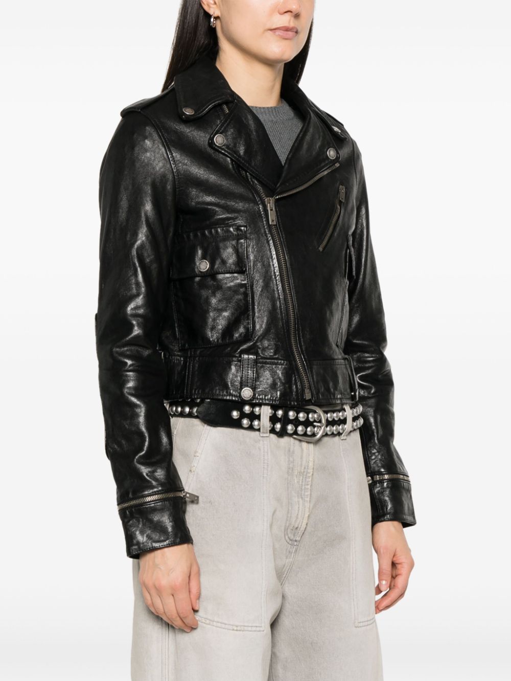 Golden Goose Women's Leather Jacket With Shiny Effect