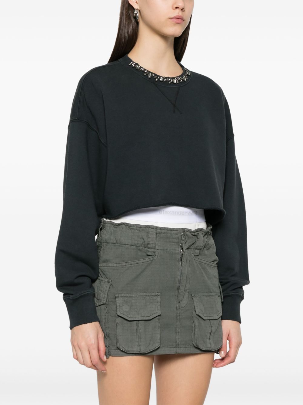 Golden Goose Women's Cropped Cotton Sweatshirt With Crystals On The Front