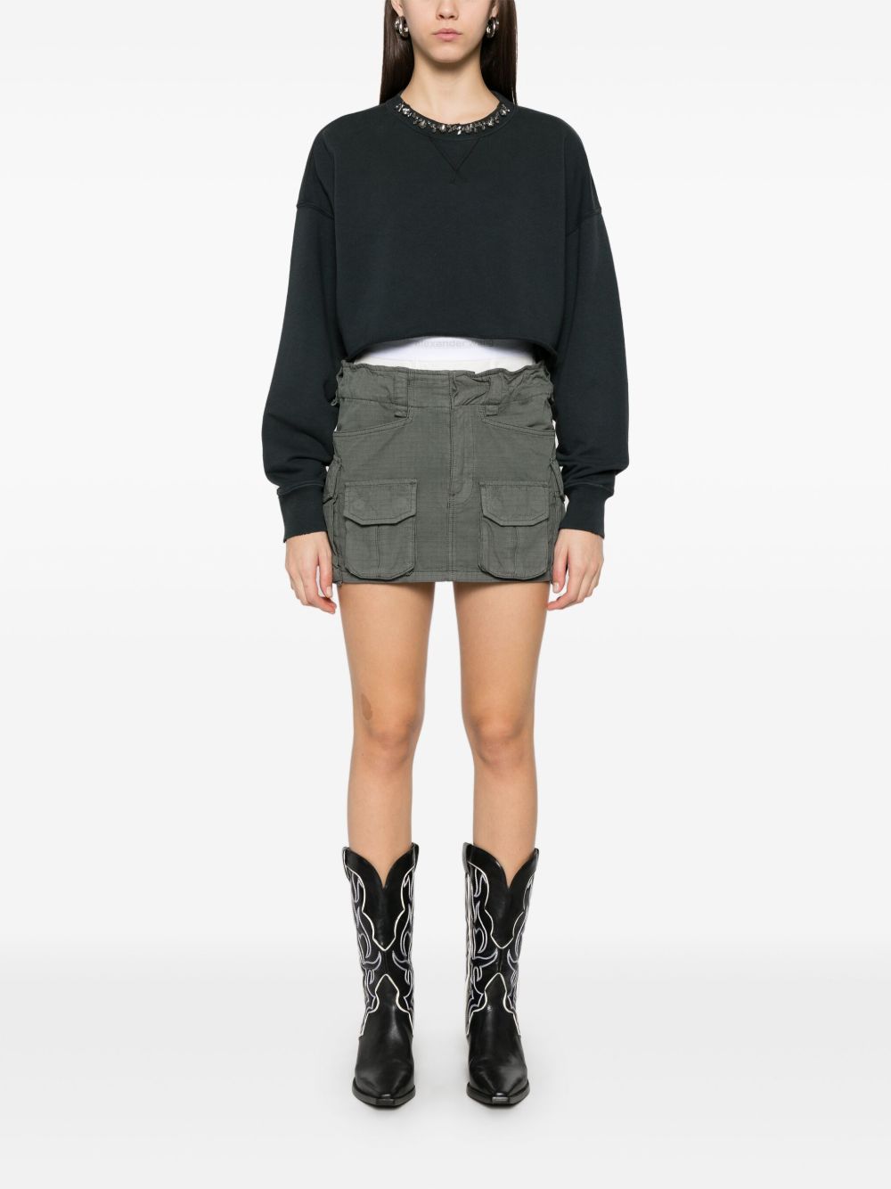 Golden Goose Women's Cropped Cotton Sweatshirt With Crystals On The Front