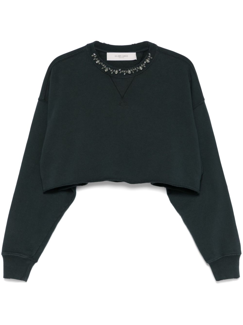 Golden Goose Women's Cropped Cotton Sweatshirt With Crystals On The Front