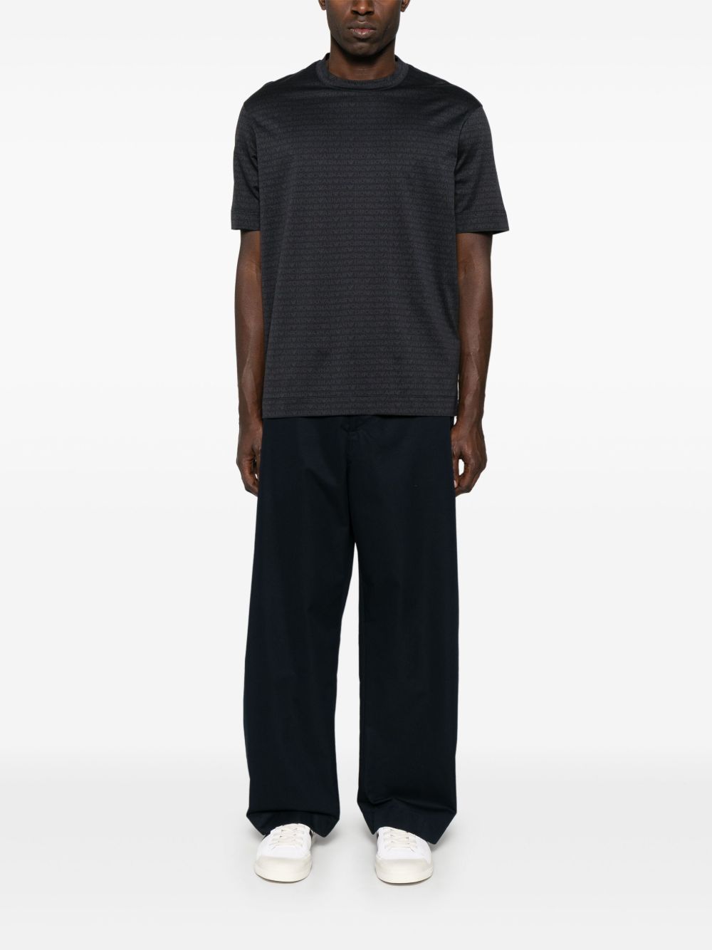 Emporio Armani Men's Jersey T-Shirt With All-Over Flocked Logo Lettering