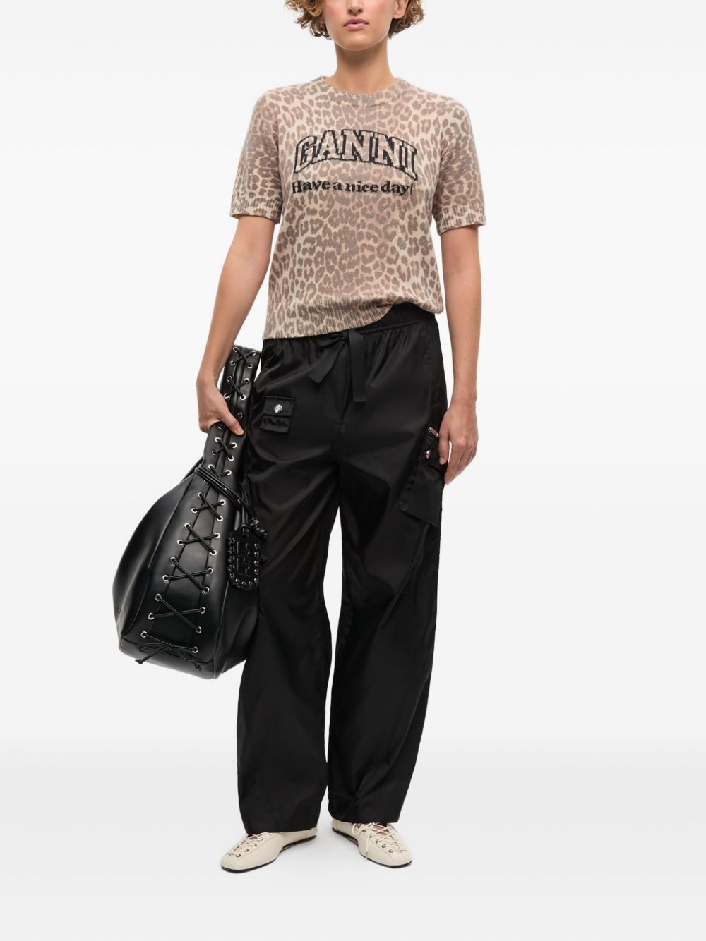 Ganni Women's Logo Wool T-Shirt
