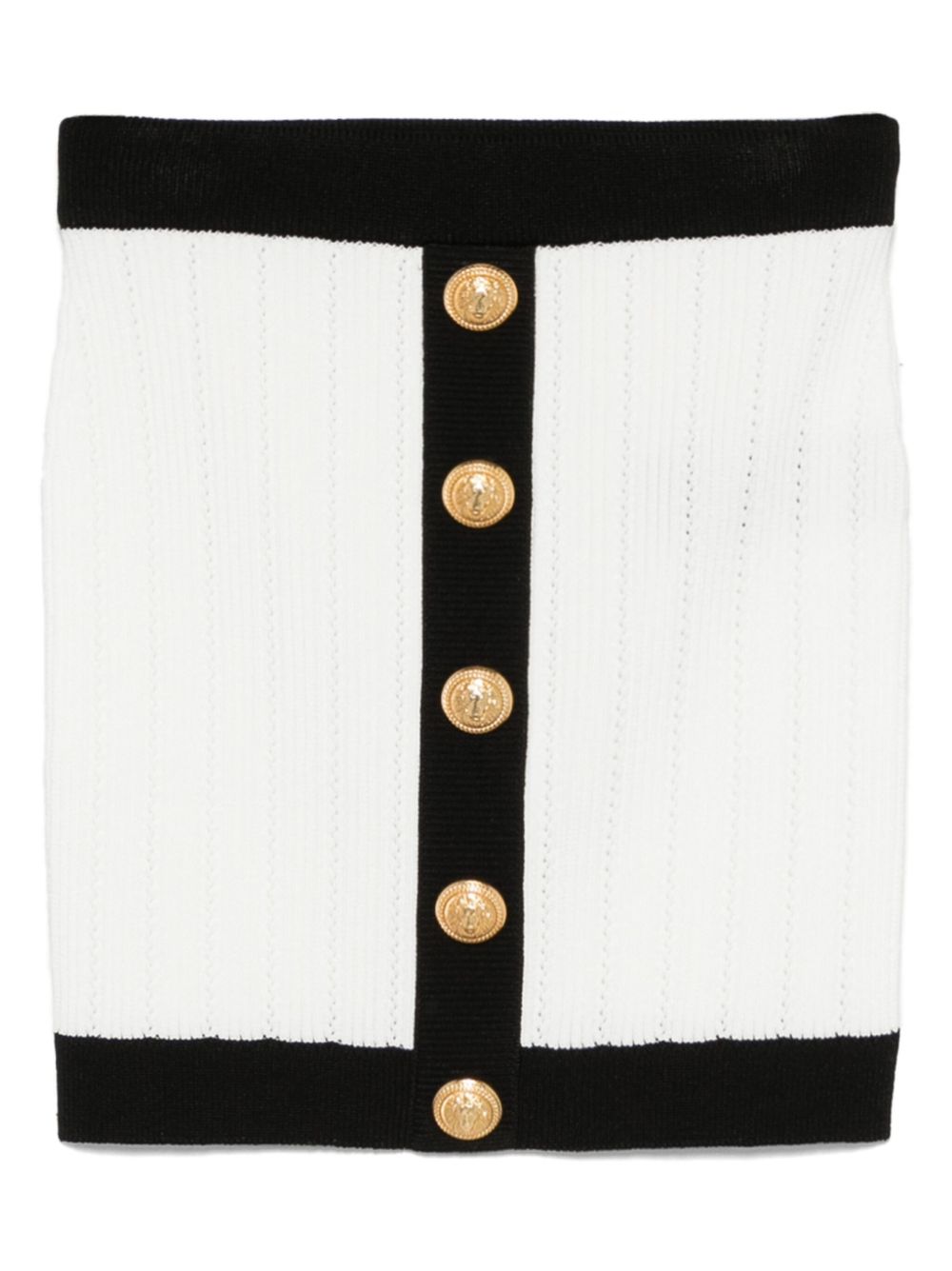 Balmain Women's Button-Embellished Ribbed-Knit Mini Skirt