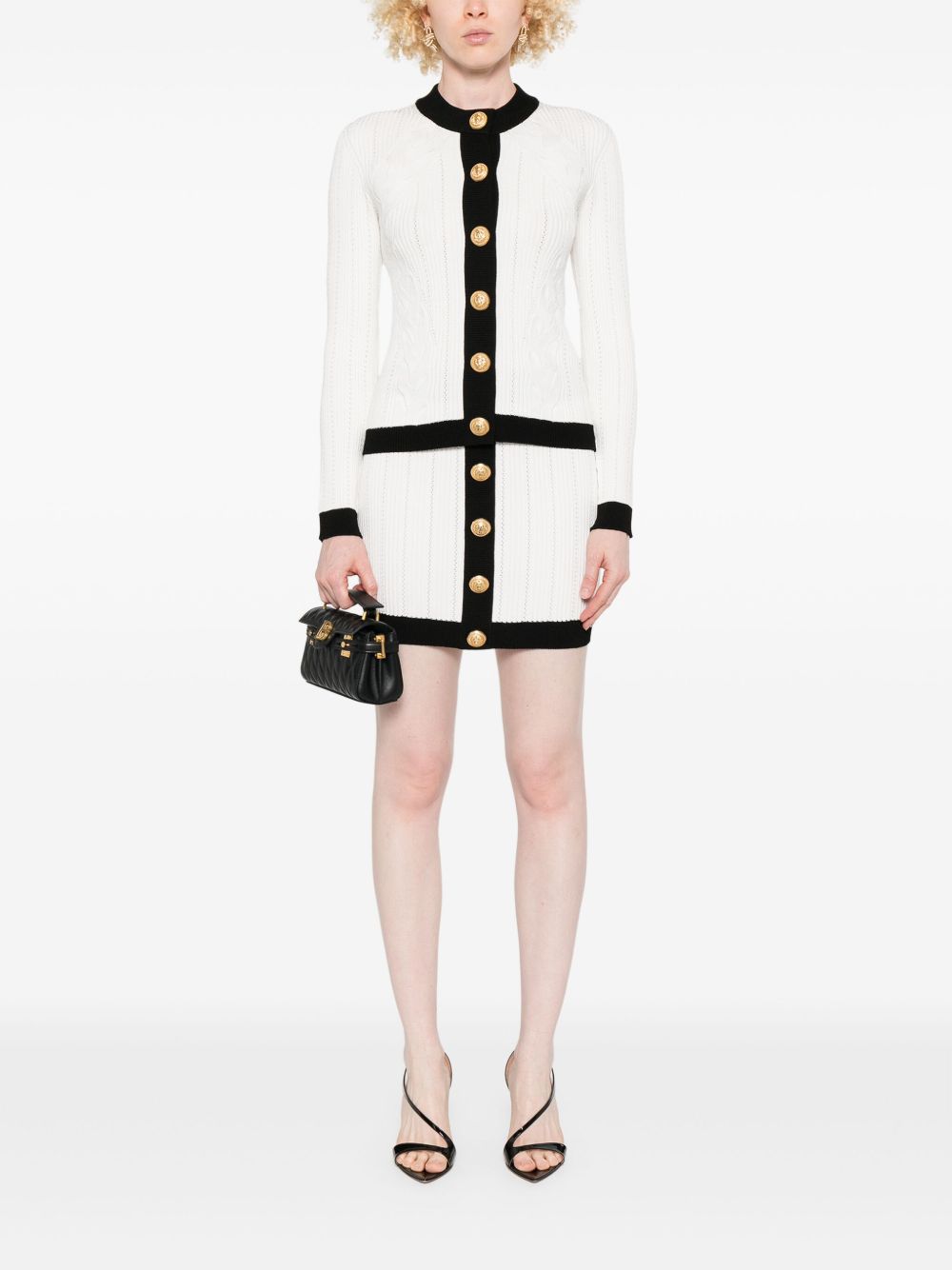 Balmain Women's Button-Embellished Ribbed-Knit Mini Skirt
