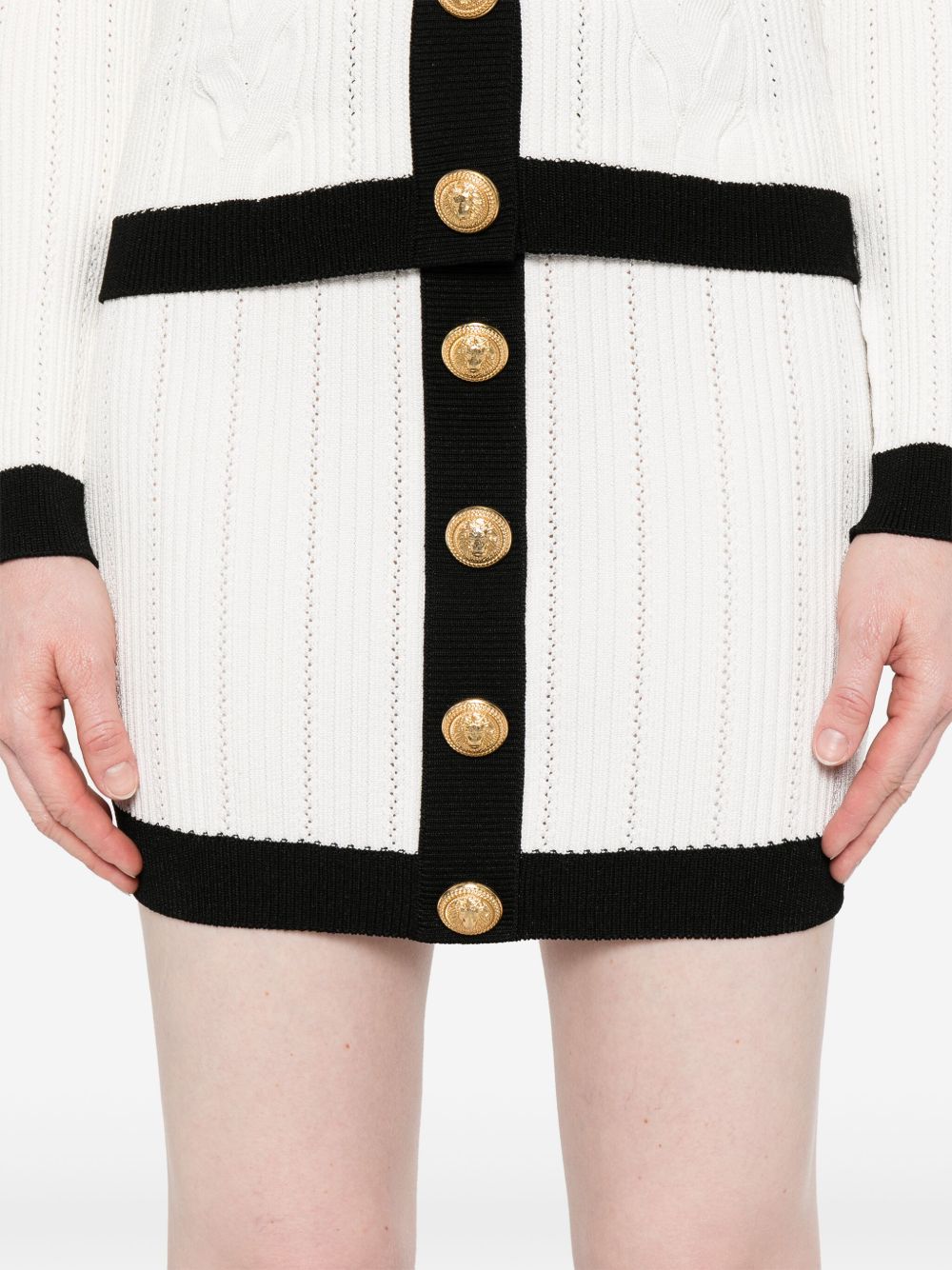 Balmain Women's Button-Embellished Ribbed-Knit Mini Skirt