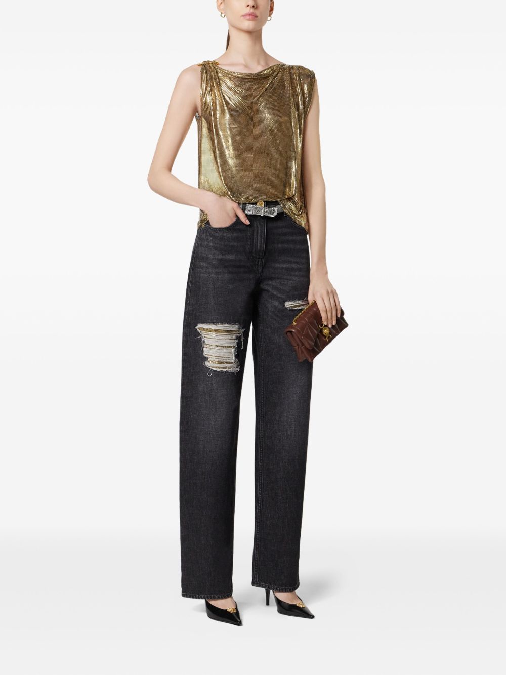 Versace Women's Metal Mesh Regular-Fit Jeans