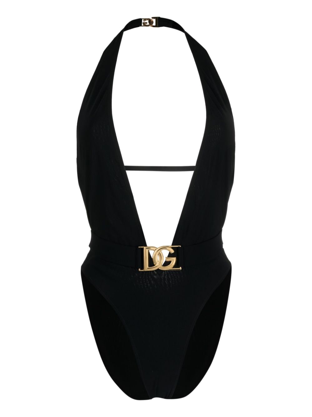 Dolce & Gabbana Women's-Black Plunge-Neck Belted One-Piece Swimsuit
