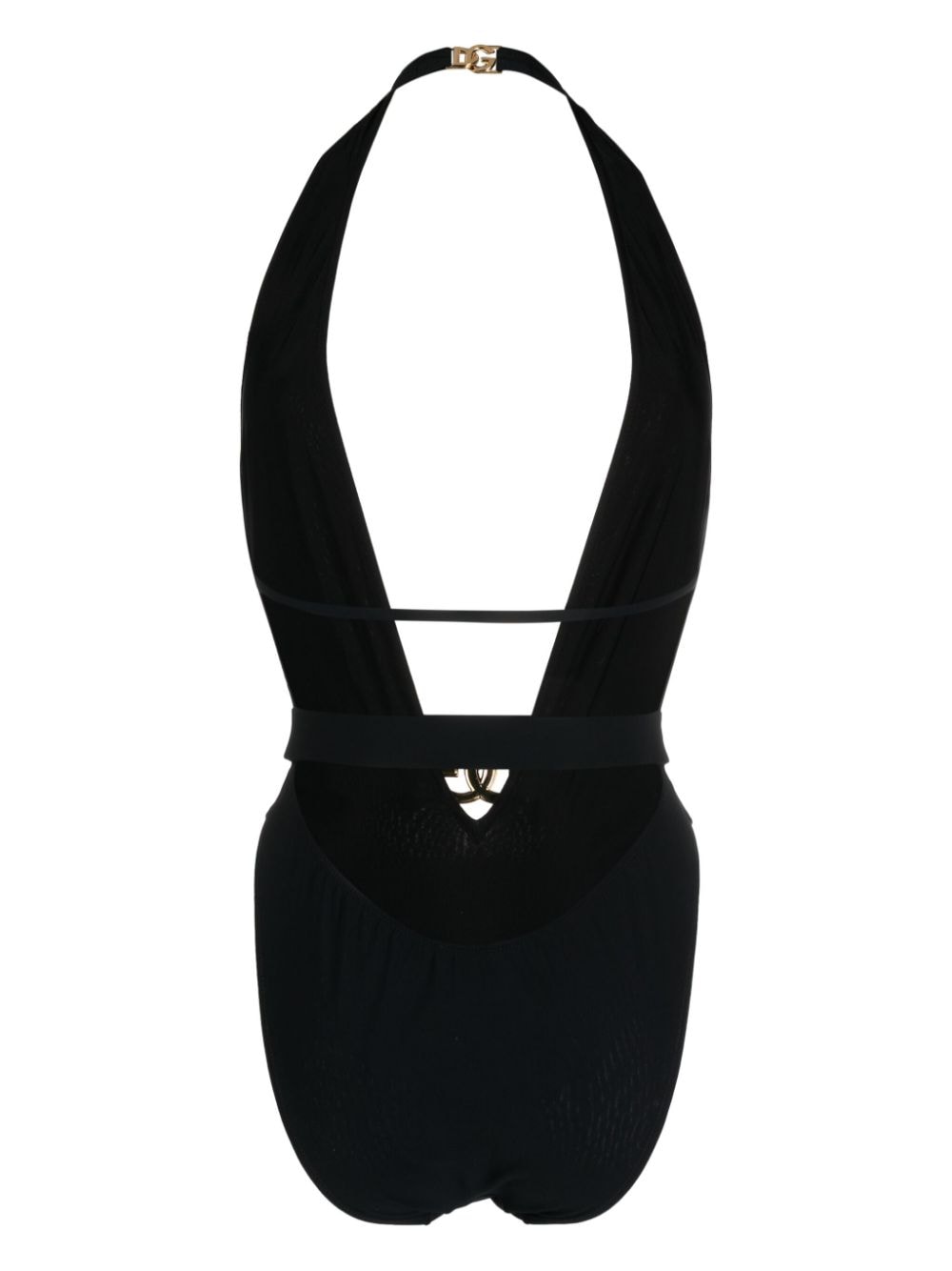 Dolce & Gabbana Women's-Black Plunge-Neck Belted One-Piece Swimsuit
