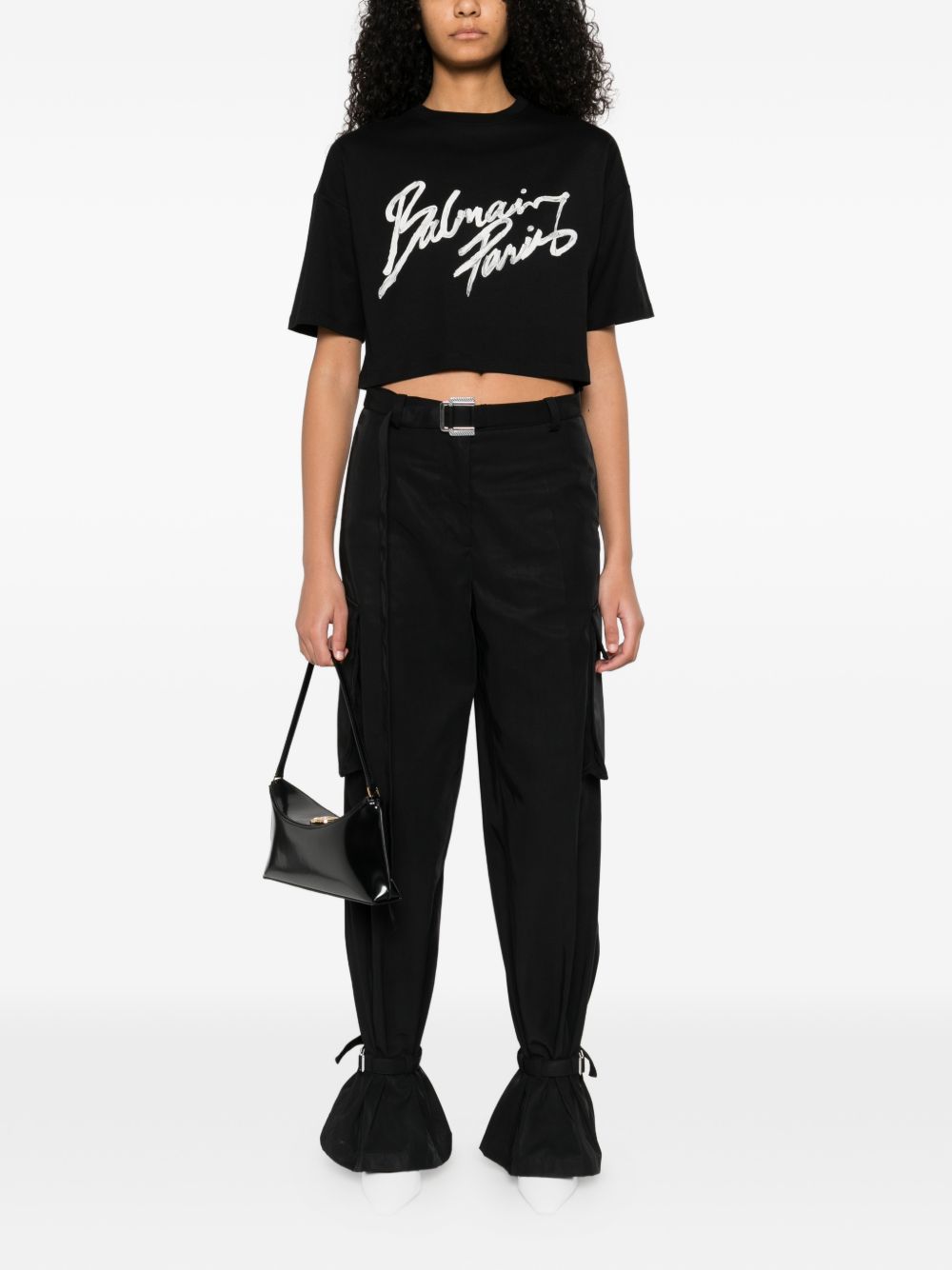 Balmain Women's Cropped T-Shirt With Flocked Letter Logo