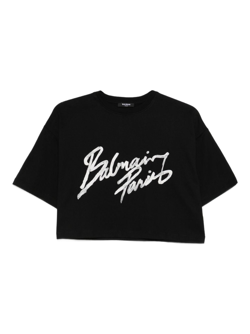 Balmain Women's Cropped T-Shirt With Flocked Letter Logo
