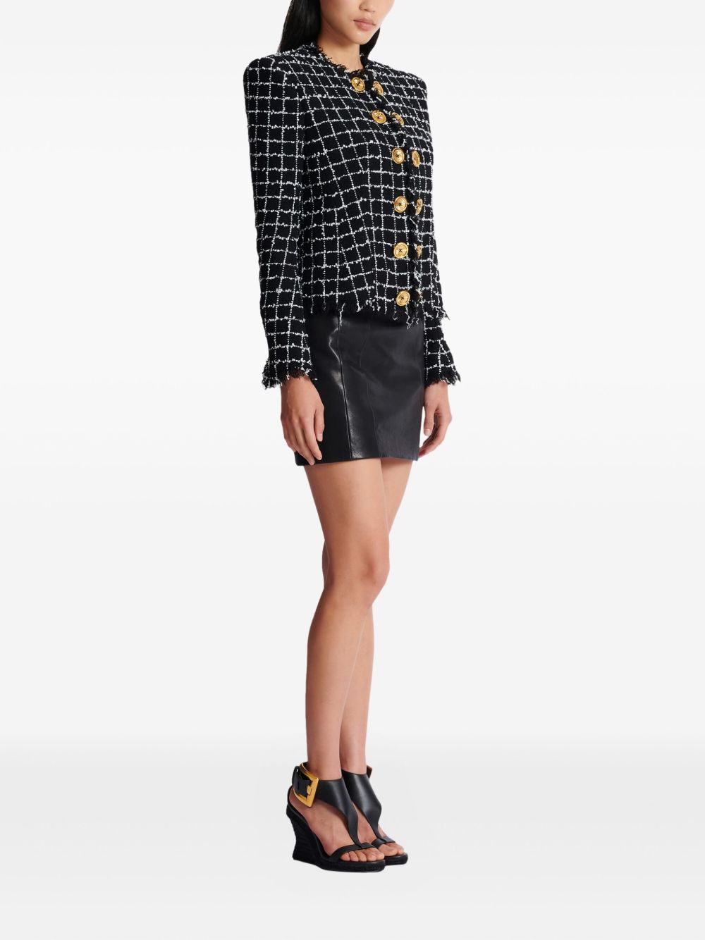 Balmain Women's Frayed Button Cropped Tweed Jacket
