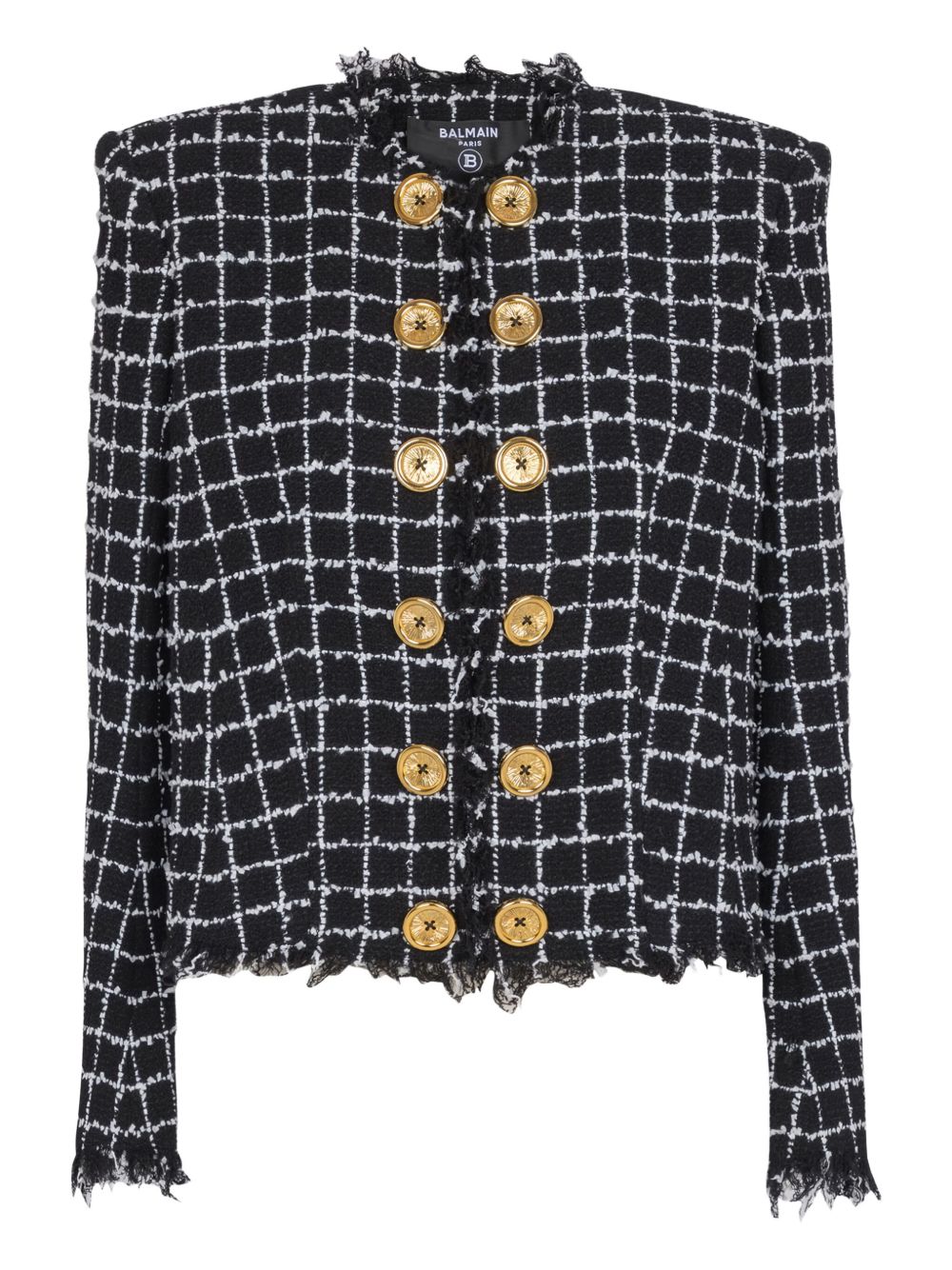 Balmain Women's Frayed Button Cropped Tweed Jacket
