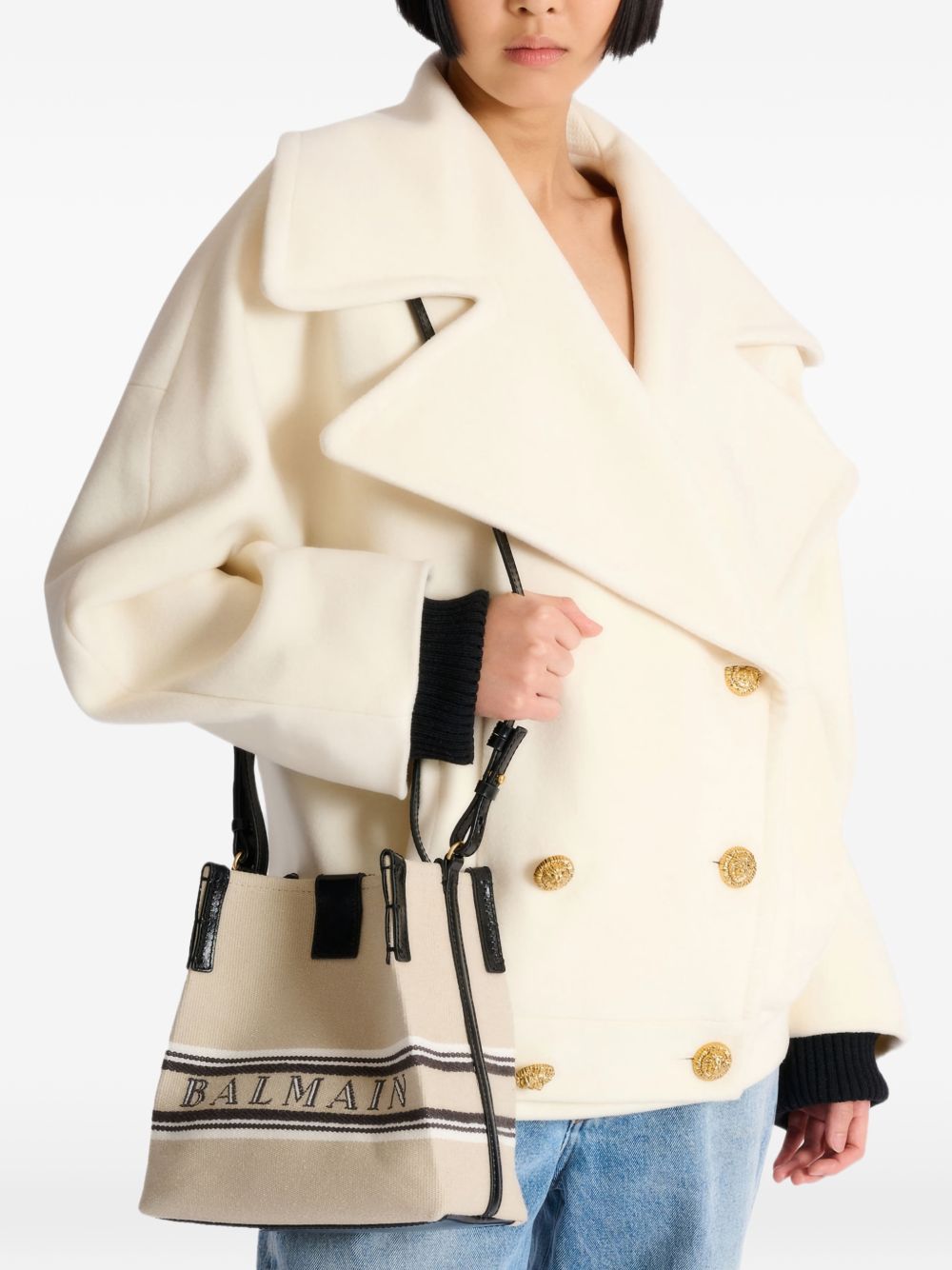 Balmain Women's Release Bucket Bag In Canvas And Calfskin
