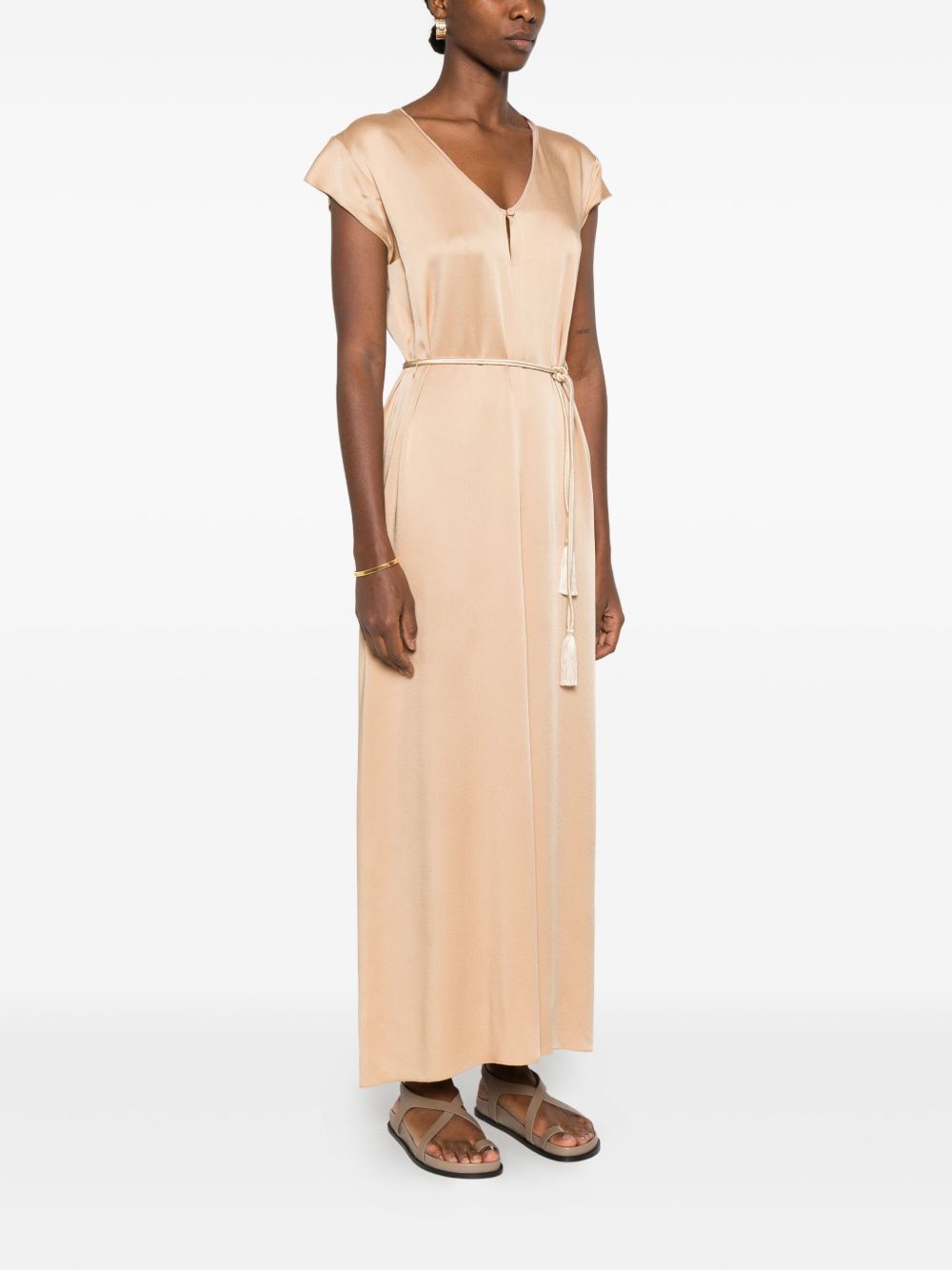 Forte Forte Women's V-Neck Tie Tassel Detail Short Sleeves Midi Dress