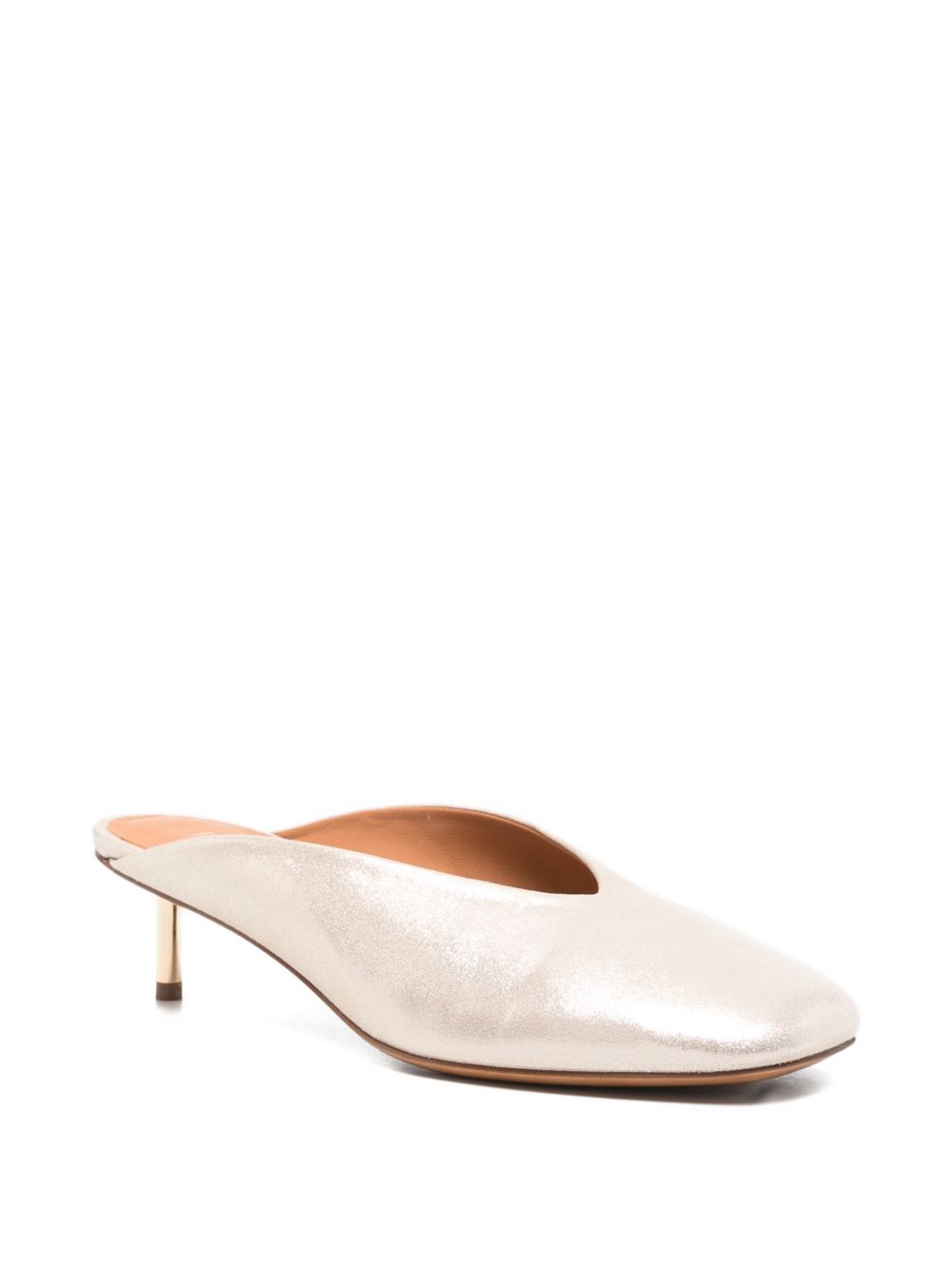 Forte Forte Women's Laminated Leather Mules With Metallic Heel