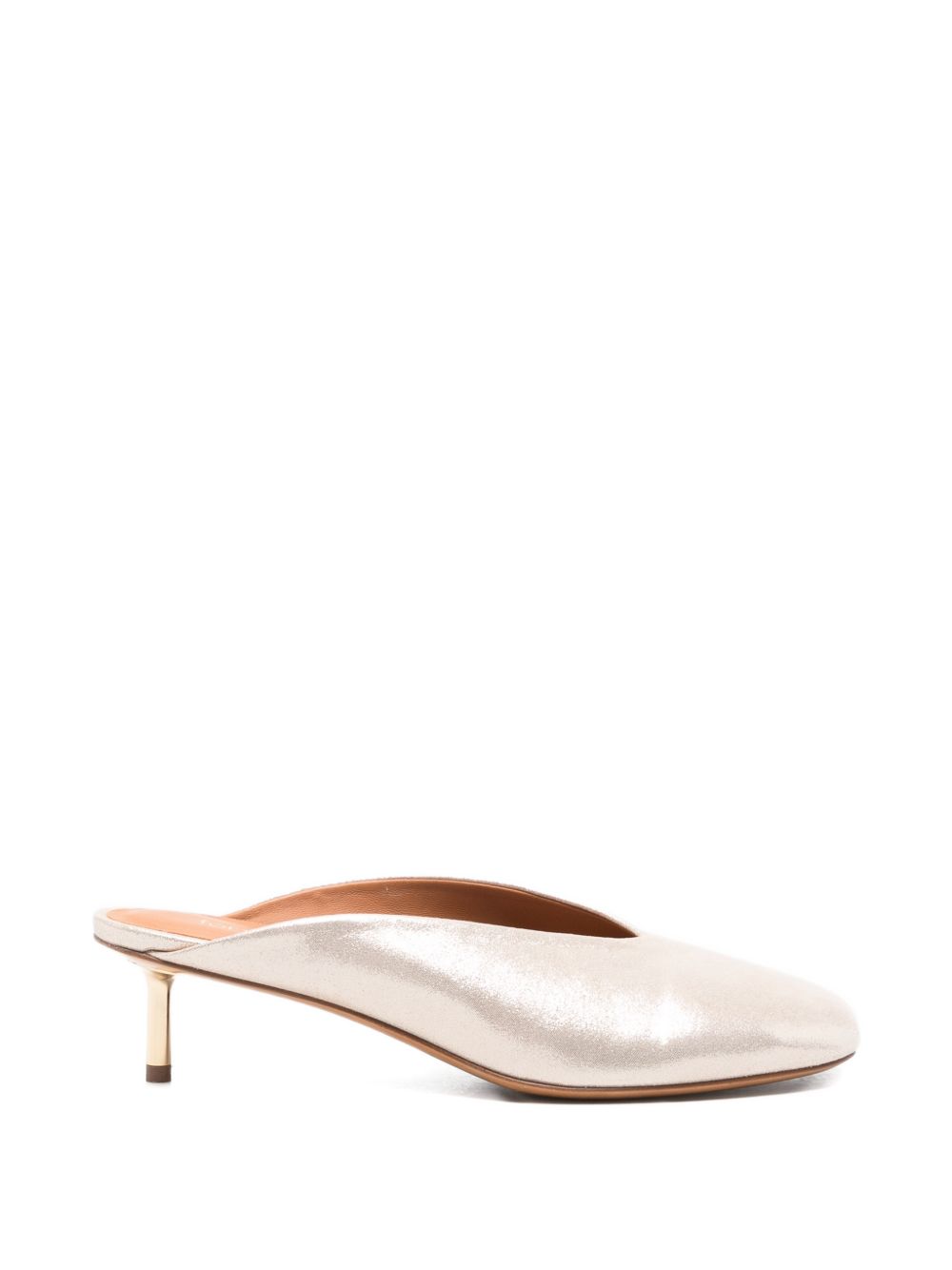 Forte Forte Women's Laminated Leather Mules With Metallic Heel