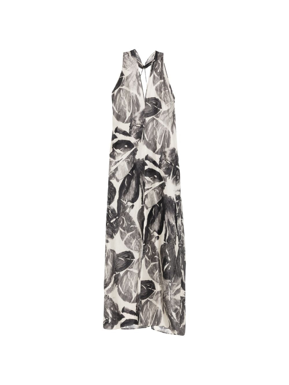 Alysi Women's V-Neck Print Detail Sleeveless Printed Silk Dress