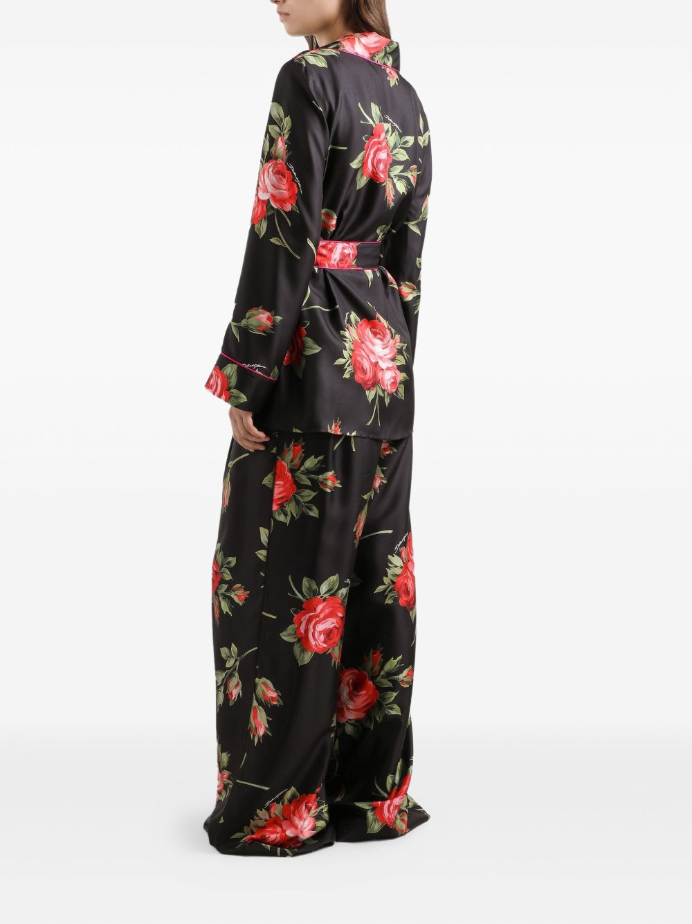 Dolce & Gabbana Women's-Black Silk Floral-Print Belted Shirt