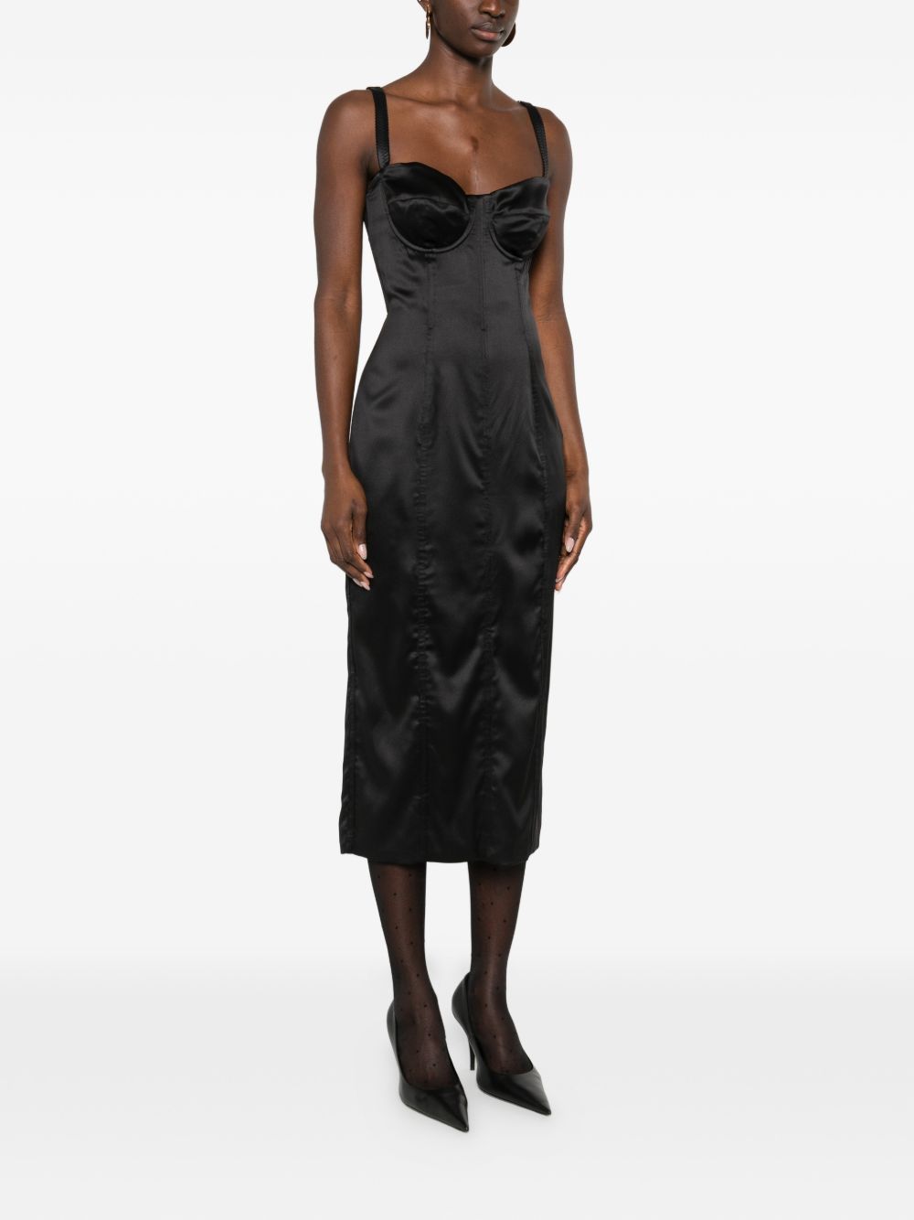 Dolce & Gabbana Women's-Black Satin Bustier Midi Dress
