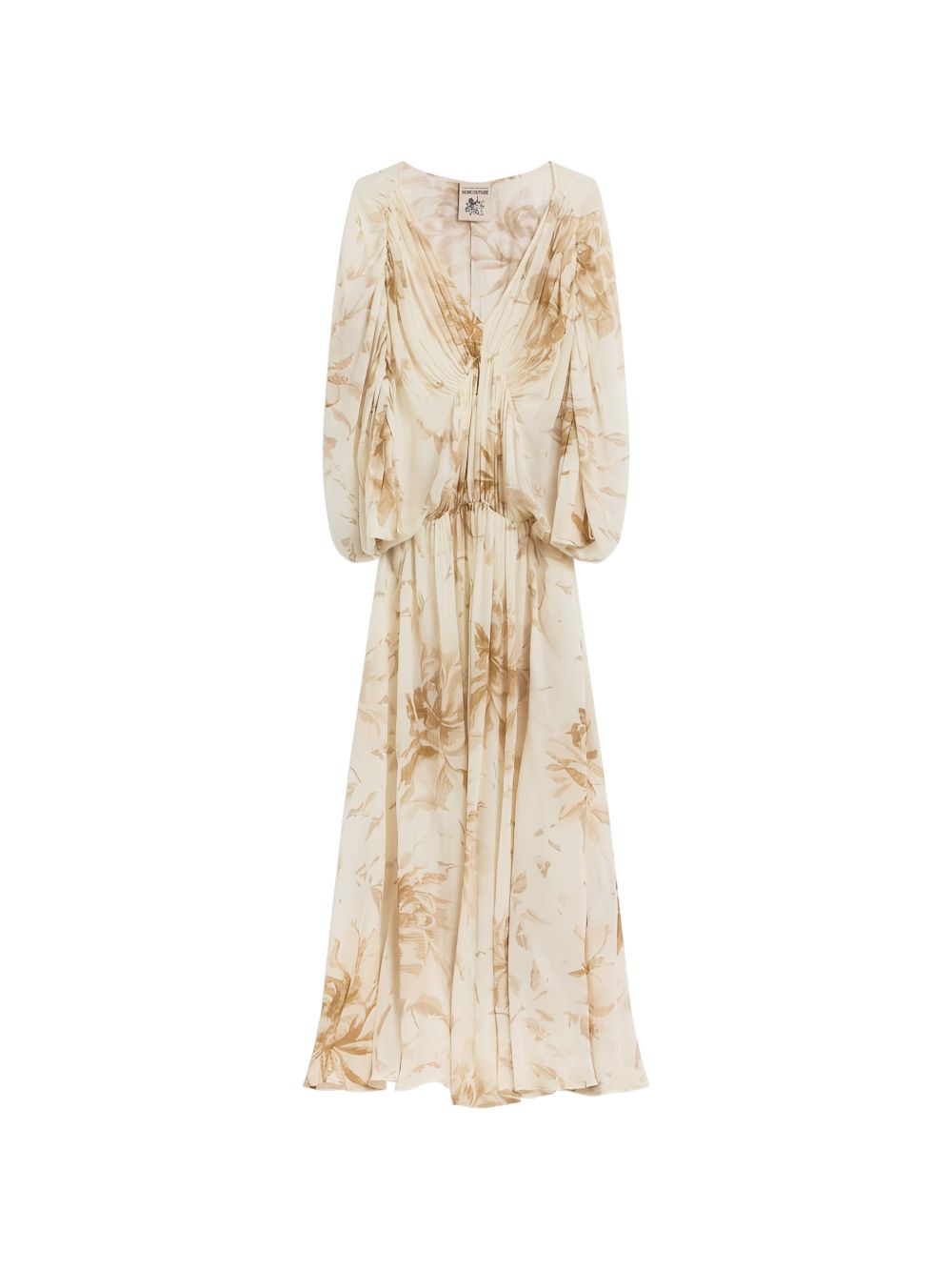 Semicouture Women's V-Neck Gathered Waist Long Sleeves Veronica Long Dress