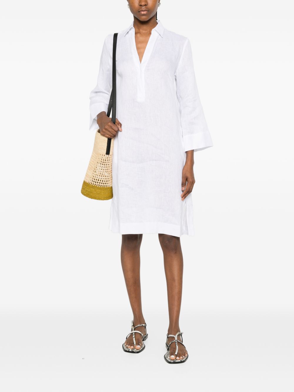 Archivio '67 Women's V-Neck Side Slits Linen Chemisier Dress