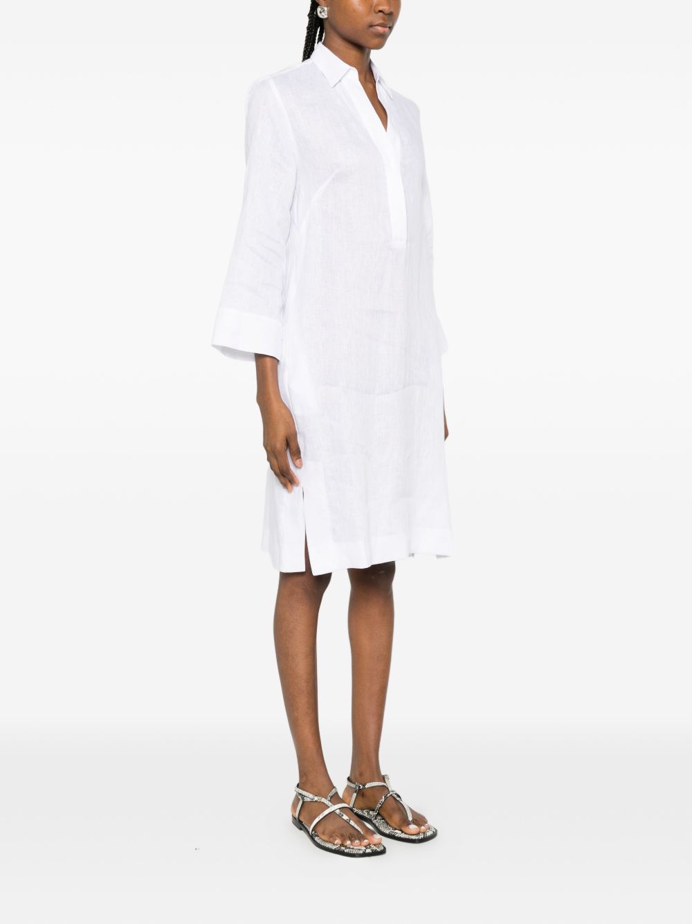 Archivio '67 Women's V-Neck Side Slits Linen Chemisier Dress