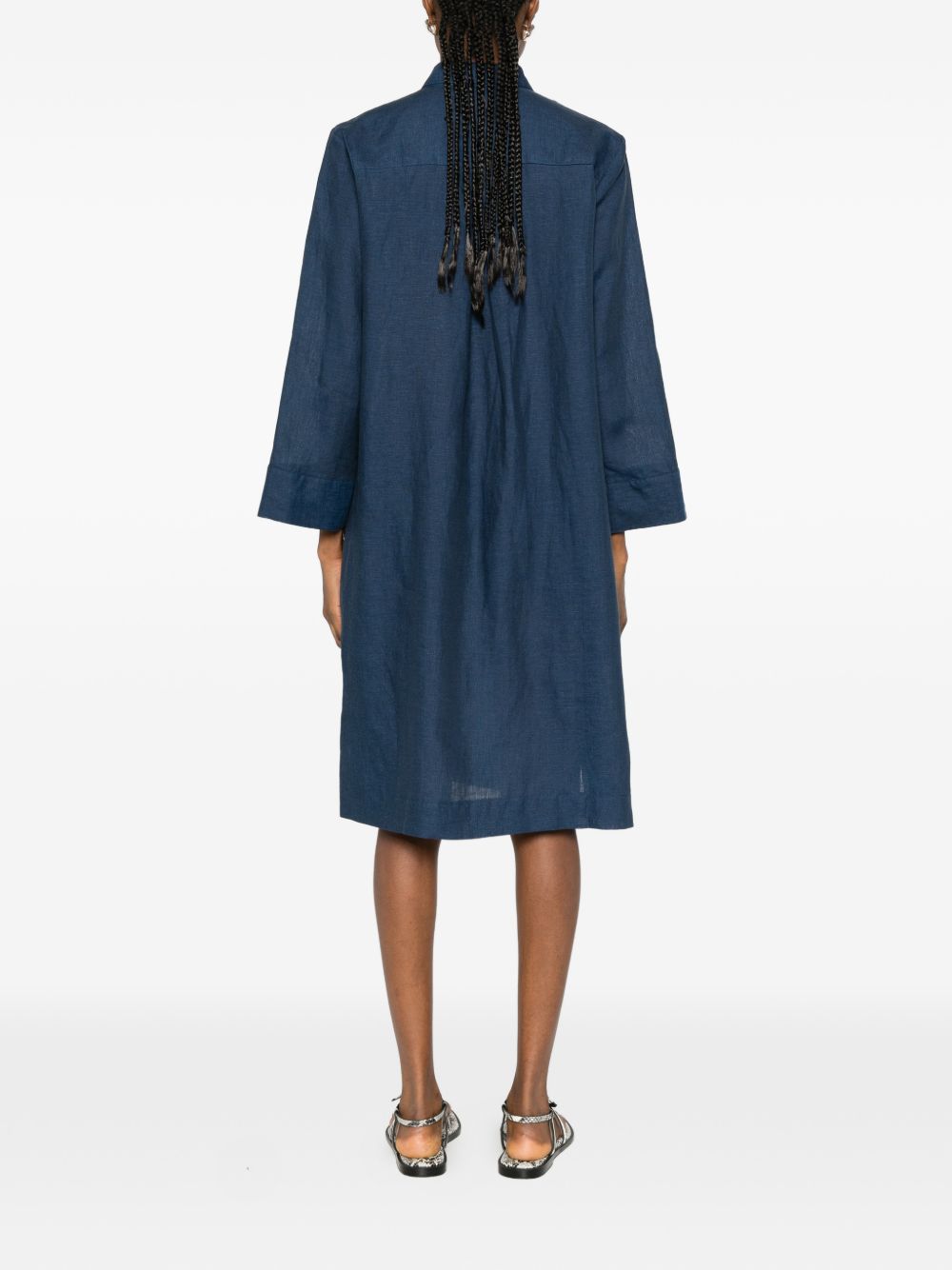 Archivio '67 Women's V-Neck Side Slits Linen Chemisier Dress