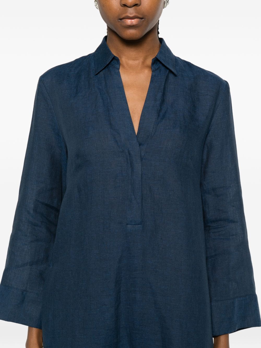 Archivio '67 Women's V-Neck Side Slits Linen Chemisier Dress