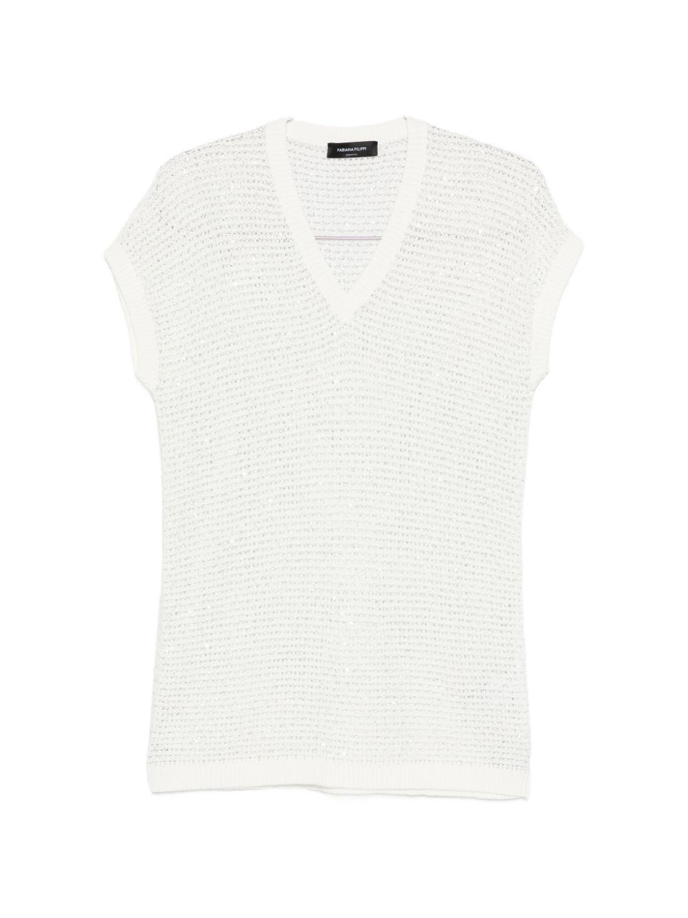 Fabiana Filippi Women's V-Neck Short Sleeves Sequin Embellishments Openwork Top