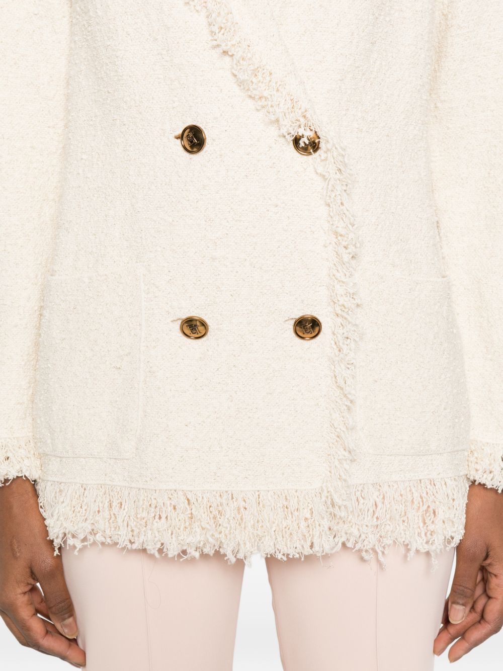Elisabetta Franchi Women's V-Neck Patch Pockets Cotton Double-Breasted Jacket