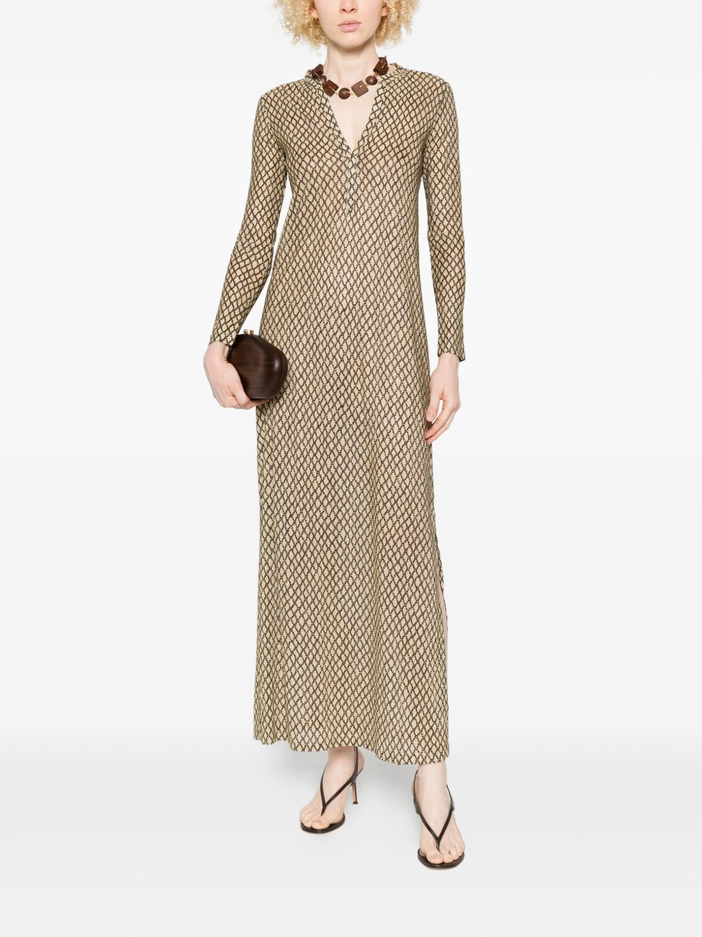 Siyu Women's V-Neck Long Sleeves Money Kaftan Dress