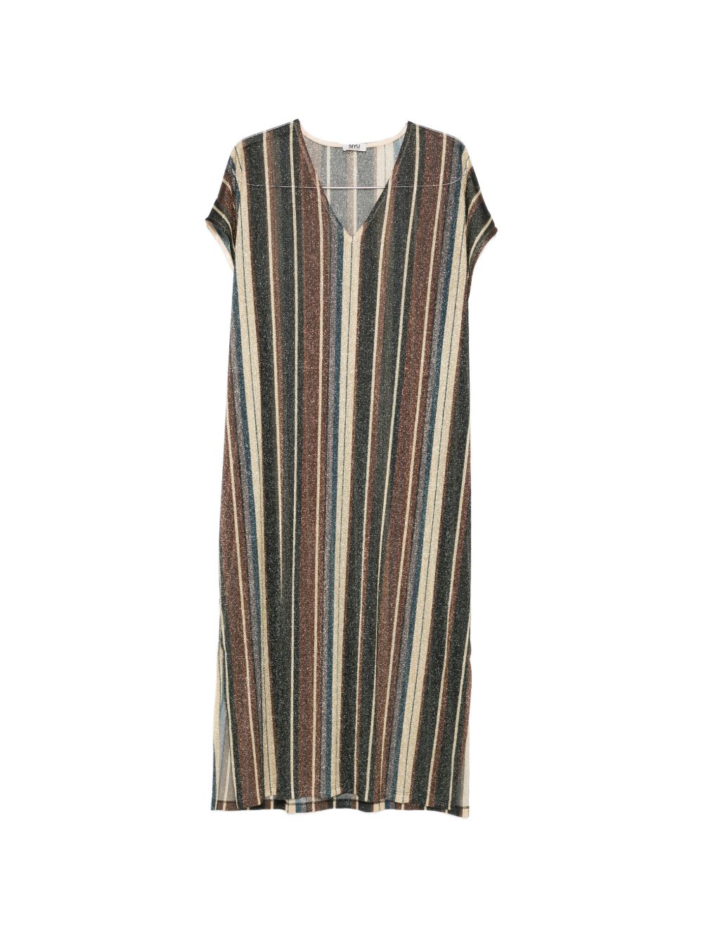 Siyu Women's V-Neck Side Slit Zoe Striped Kaftan Dress