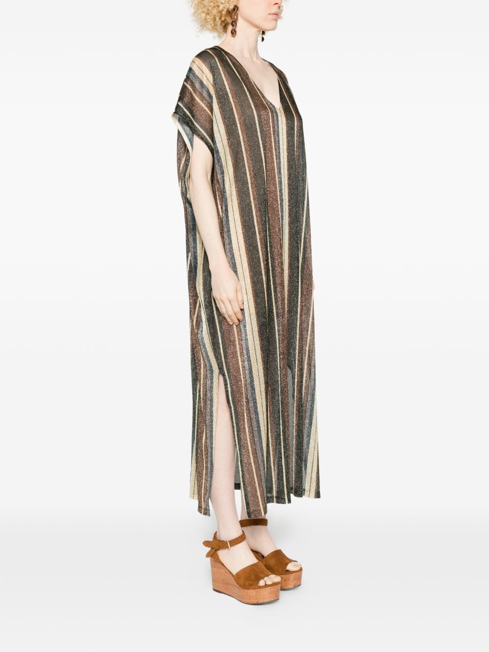 Siyu Women's V-Neck Side Slit Zoe Striped Kaftan Dress