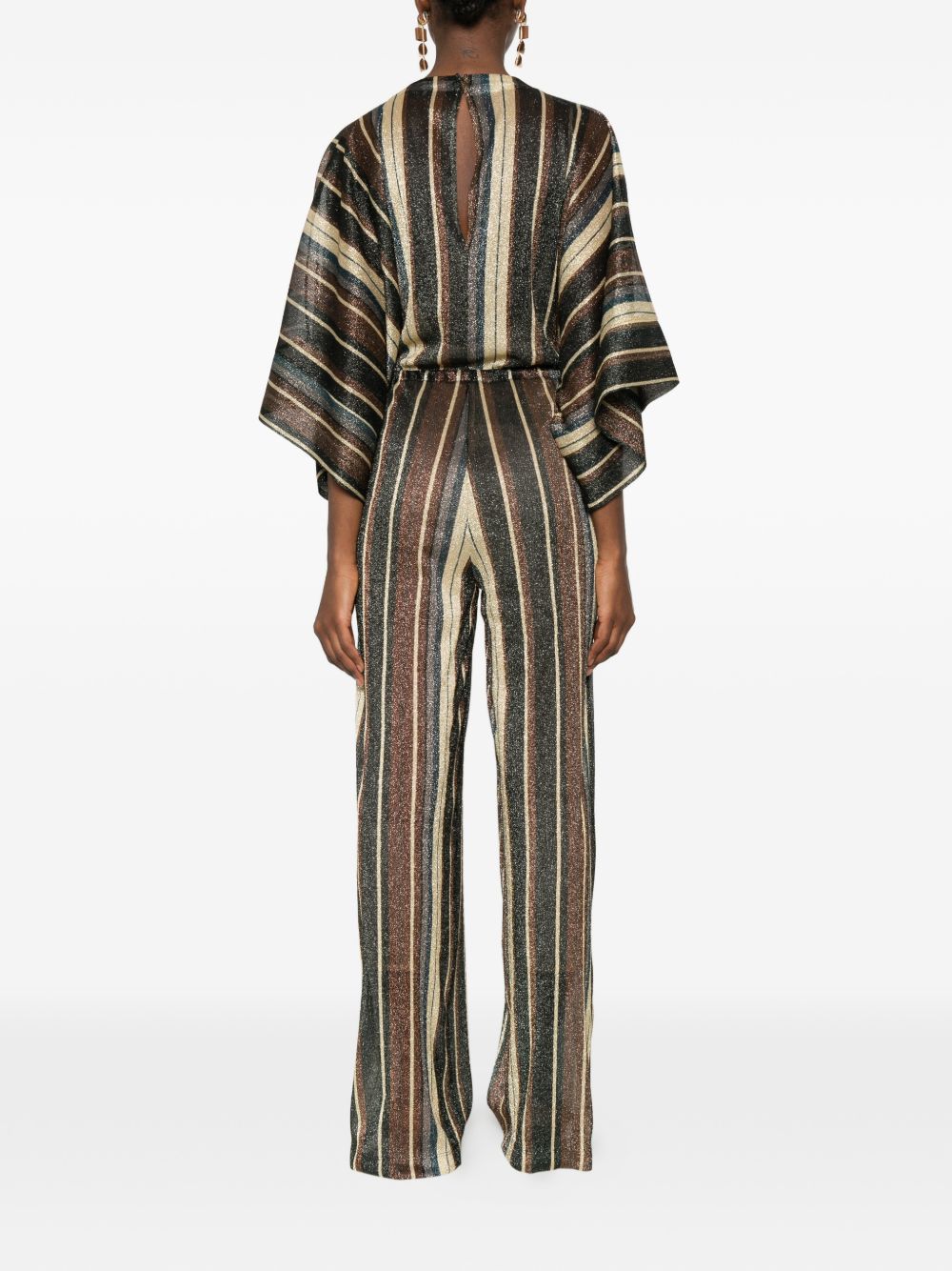 Siyu Women's V-Neck Short Sleeves Striped Long Jumpsuit