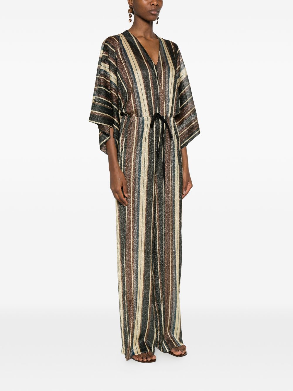 Siyu Women's V-Neck Short Sleeves Striped Long Jumpsuit