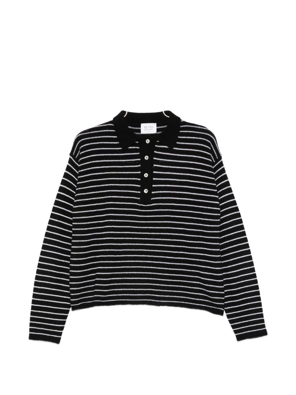 Beyou Women's Cashmere Striped Polo Shirt