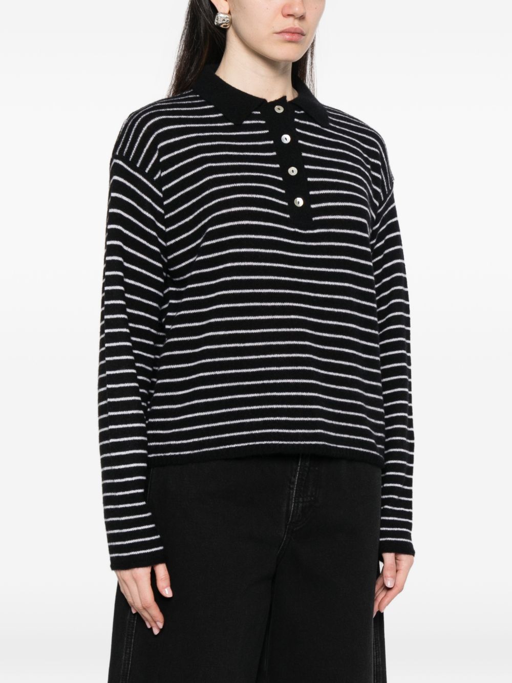 Beyou Women's Cashmere Striped Polo Shirt