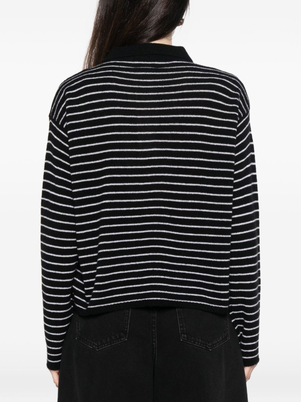 Beyou Women's Cashmere Striped Polo Shirt