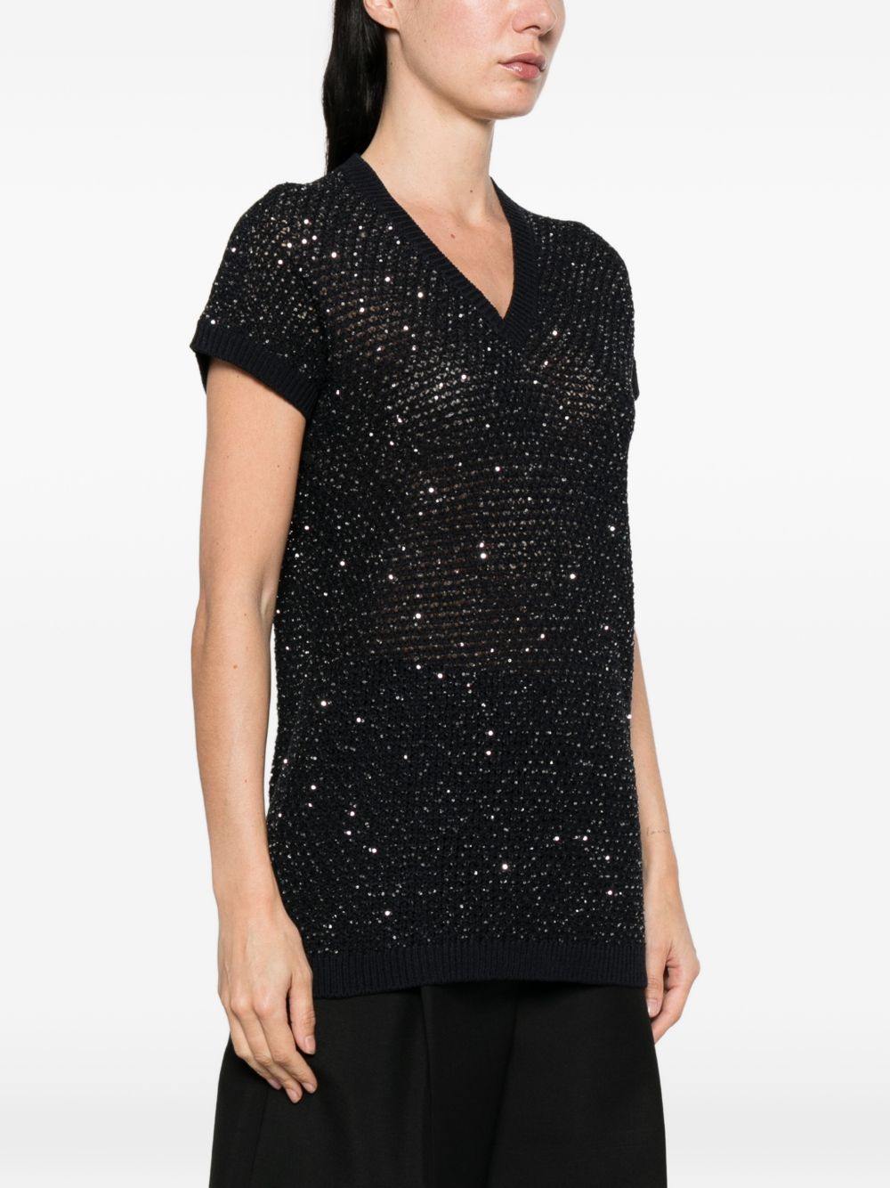 Fabiana Filippi Women's V-Neck Short Sleeves Embellished V-Necked Top